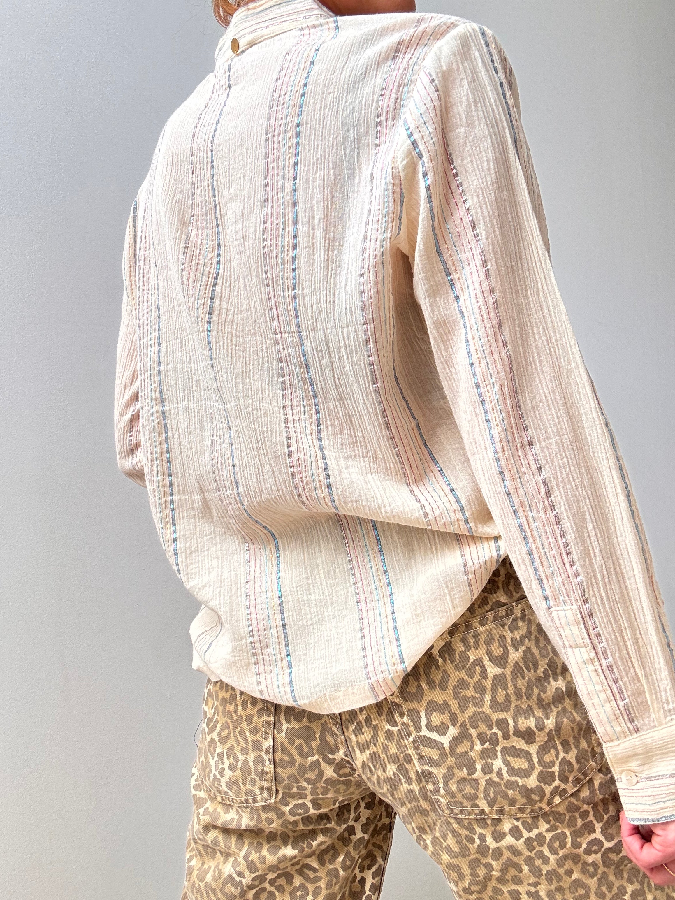 Cotton Gauze Shirt Lurex Stripe | Shirts