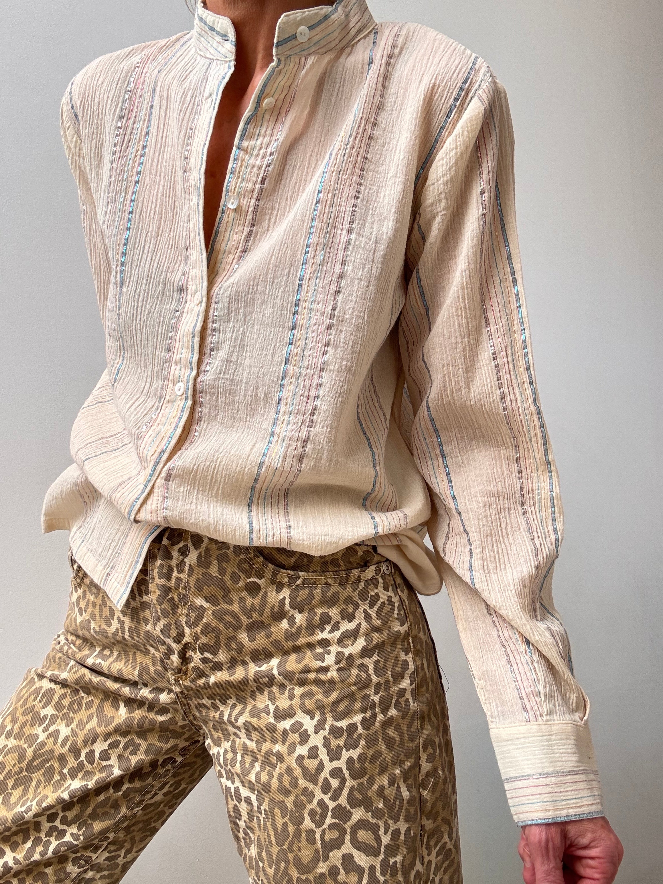 Cotton Gauze Shirt Lurex Stripe | Shirts