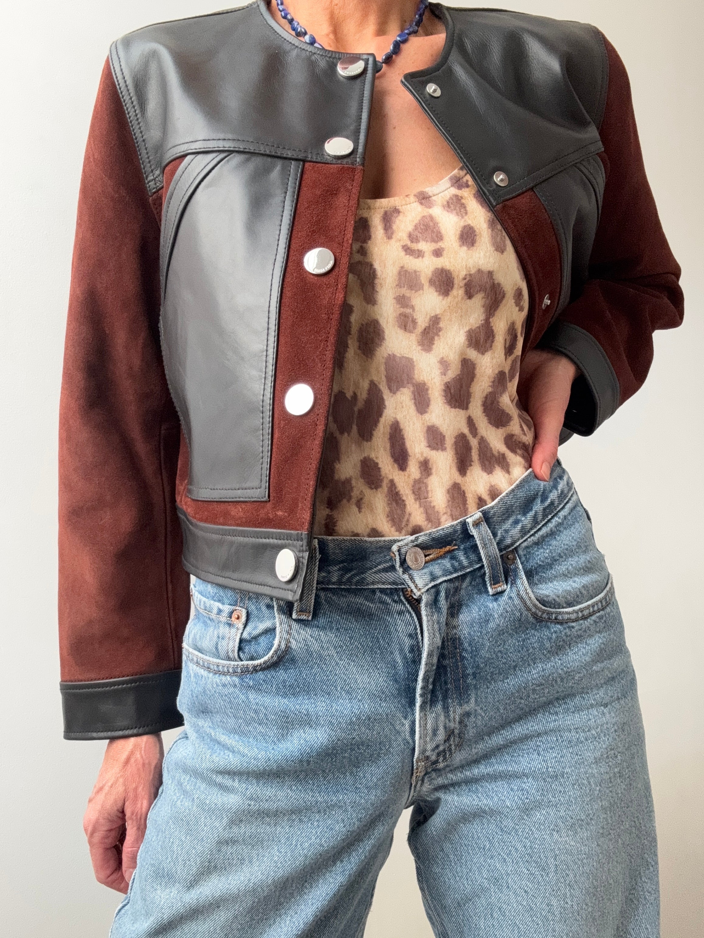 Bimba Y Lola Jackets Black Leather Two Tone Jacket