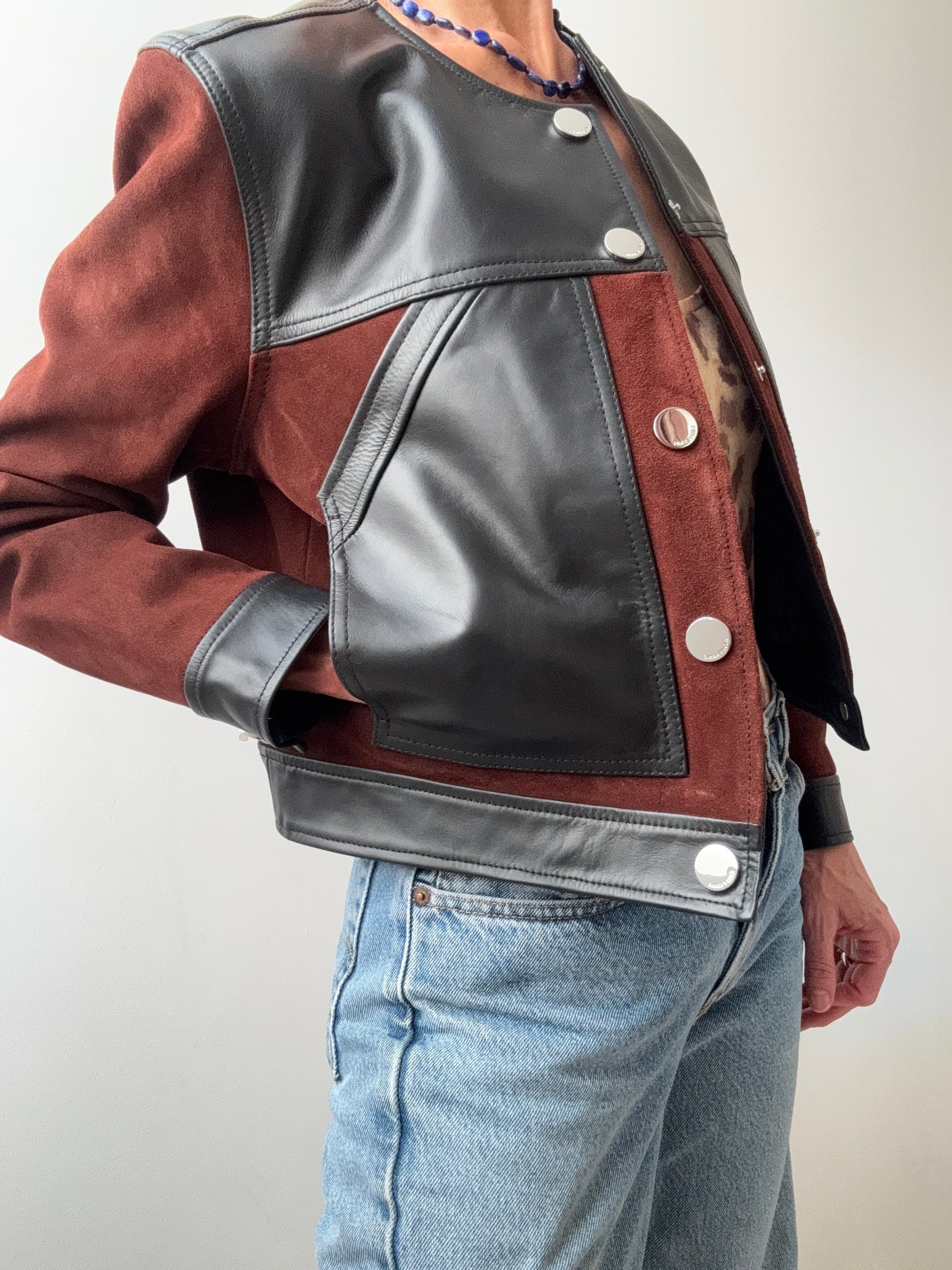 Bimba Y Lola Jackets Black Leather Two Tone Jacket