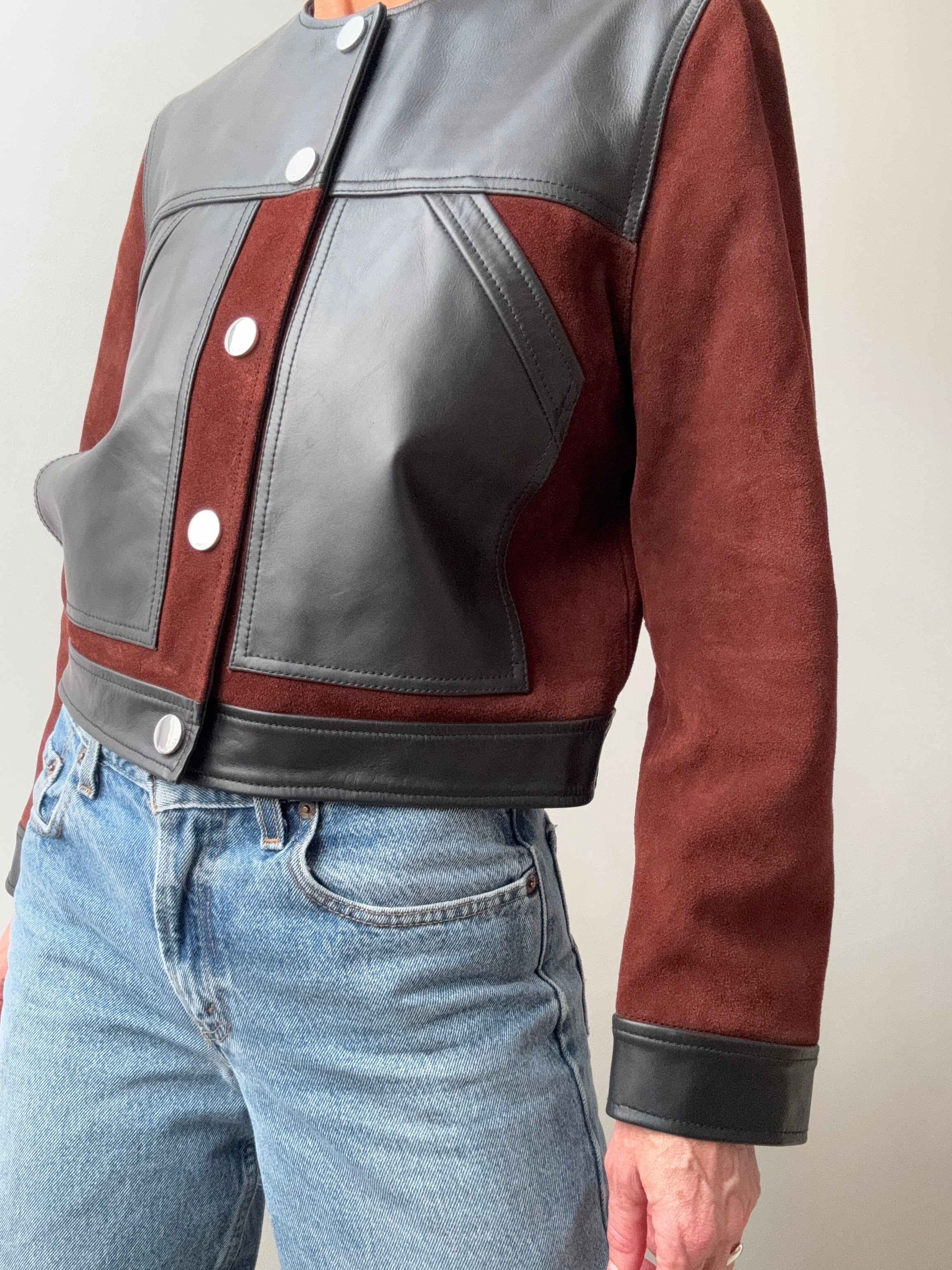 Bimba Y Lola Jackets Black Leather Two Tone Jacket