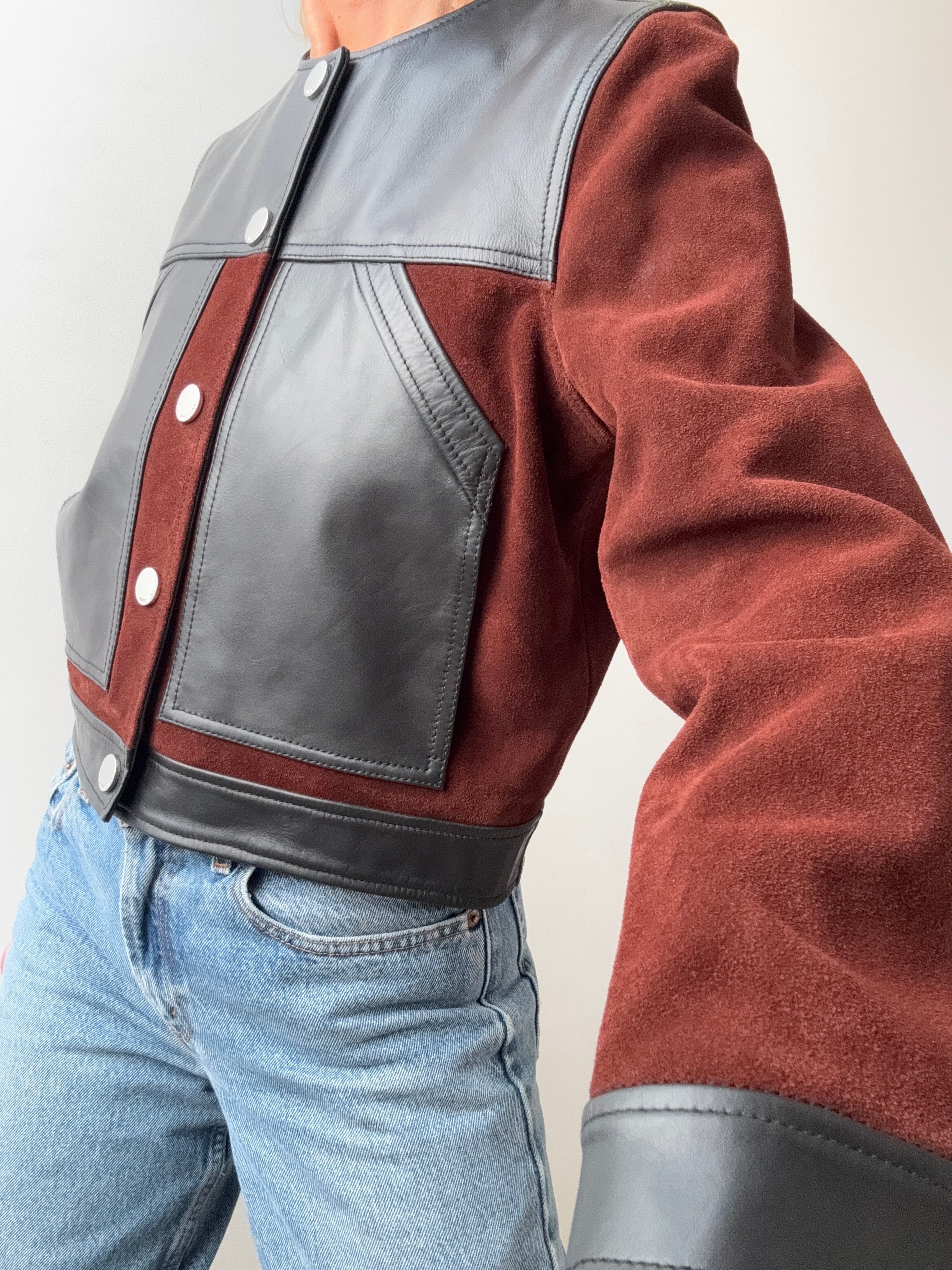 Bimba Y Lola Jackets Black Leather Two Tone Jacket