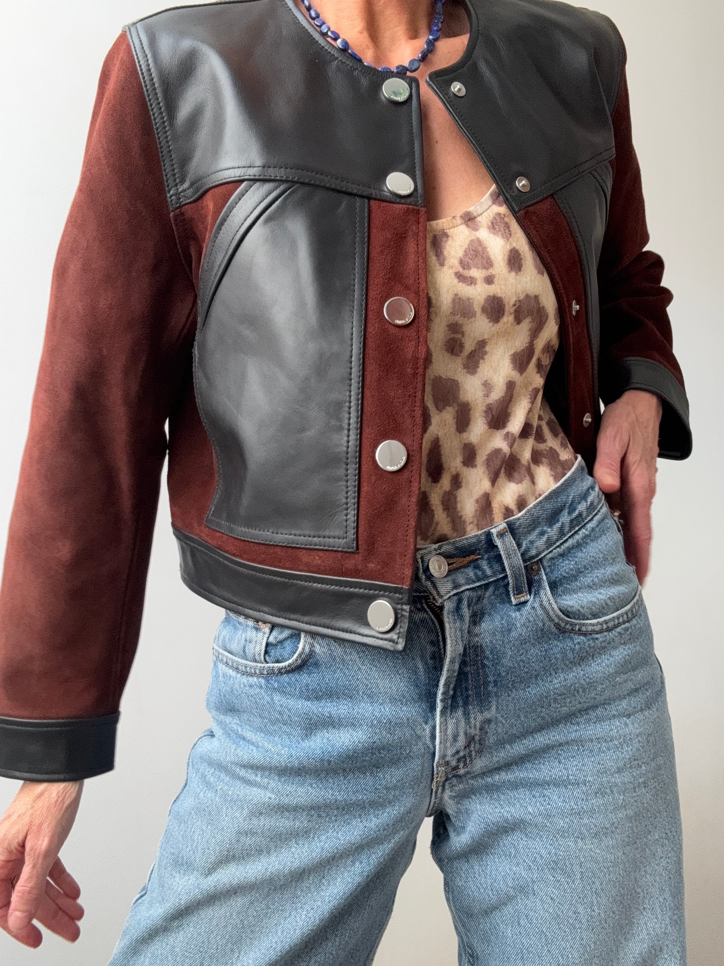 Bimba Y Lola Jackets Black Leather Two Tone Jacket