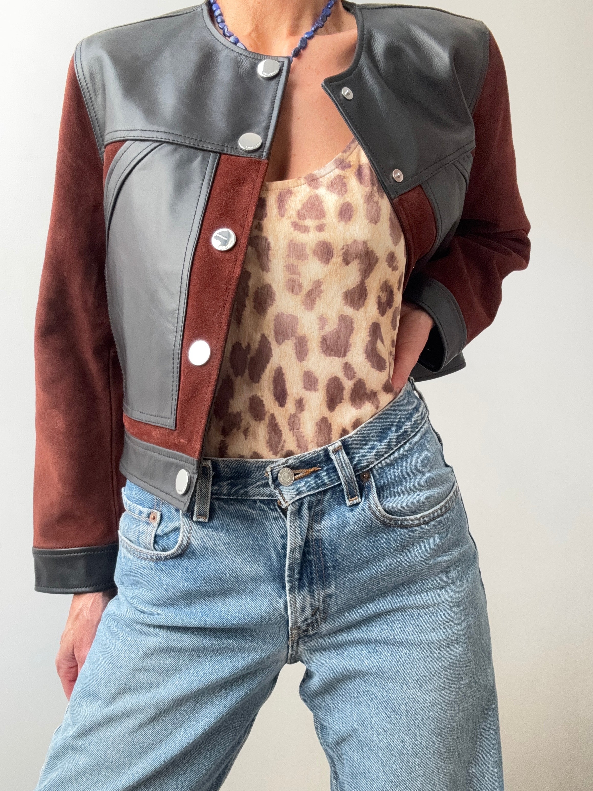 Bimba Y Lola Jackets Black Leather Two Tone Jacket