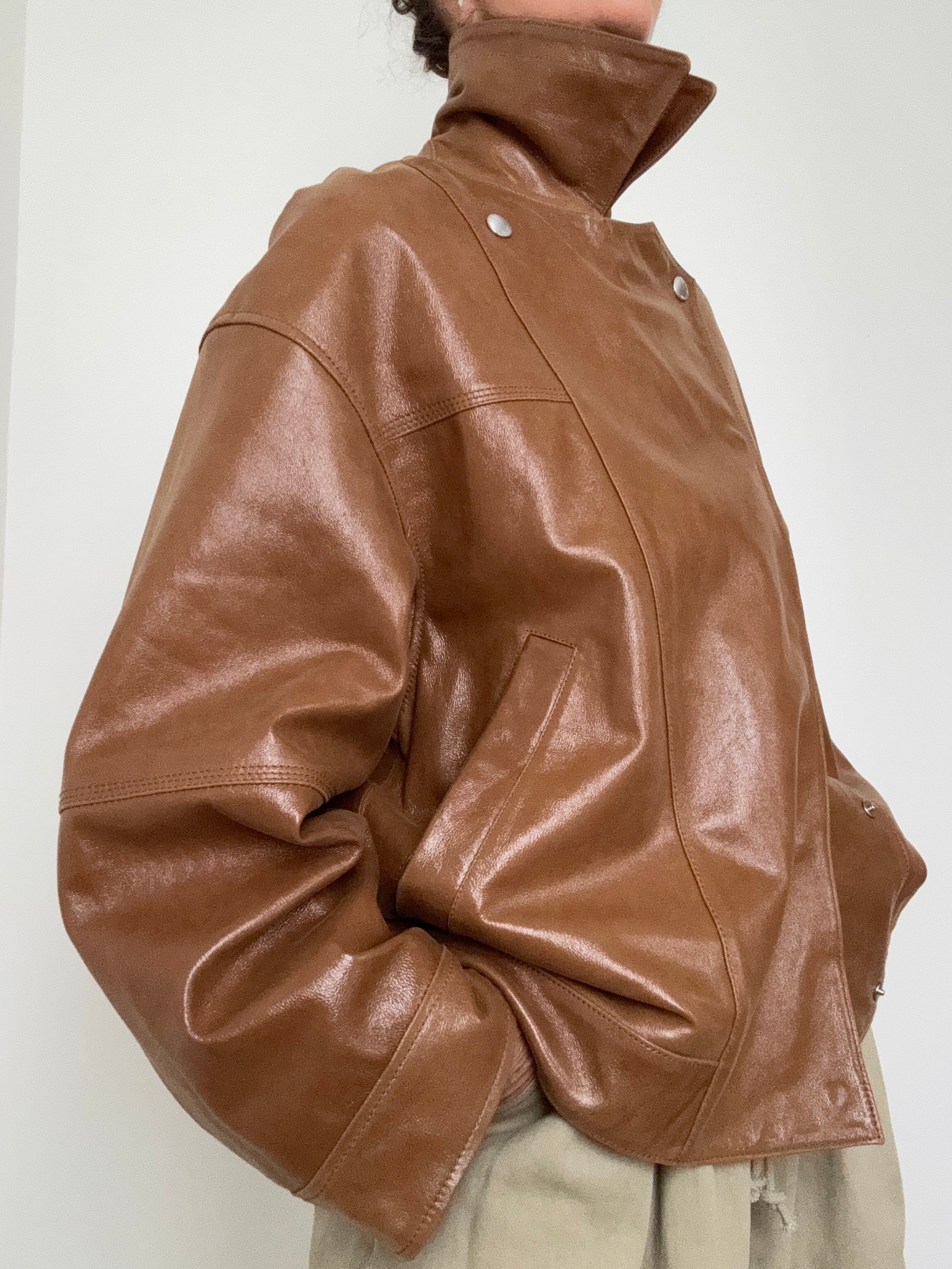 Cross Front Leather Jacket Caramel | Jackets