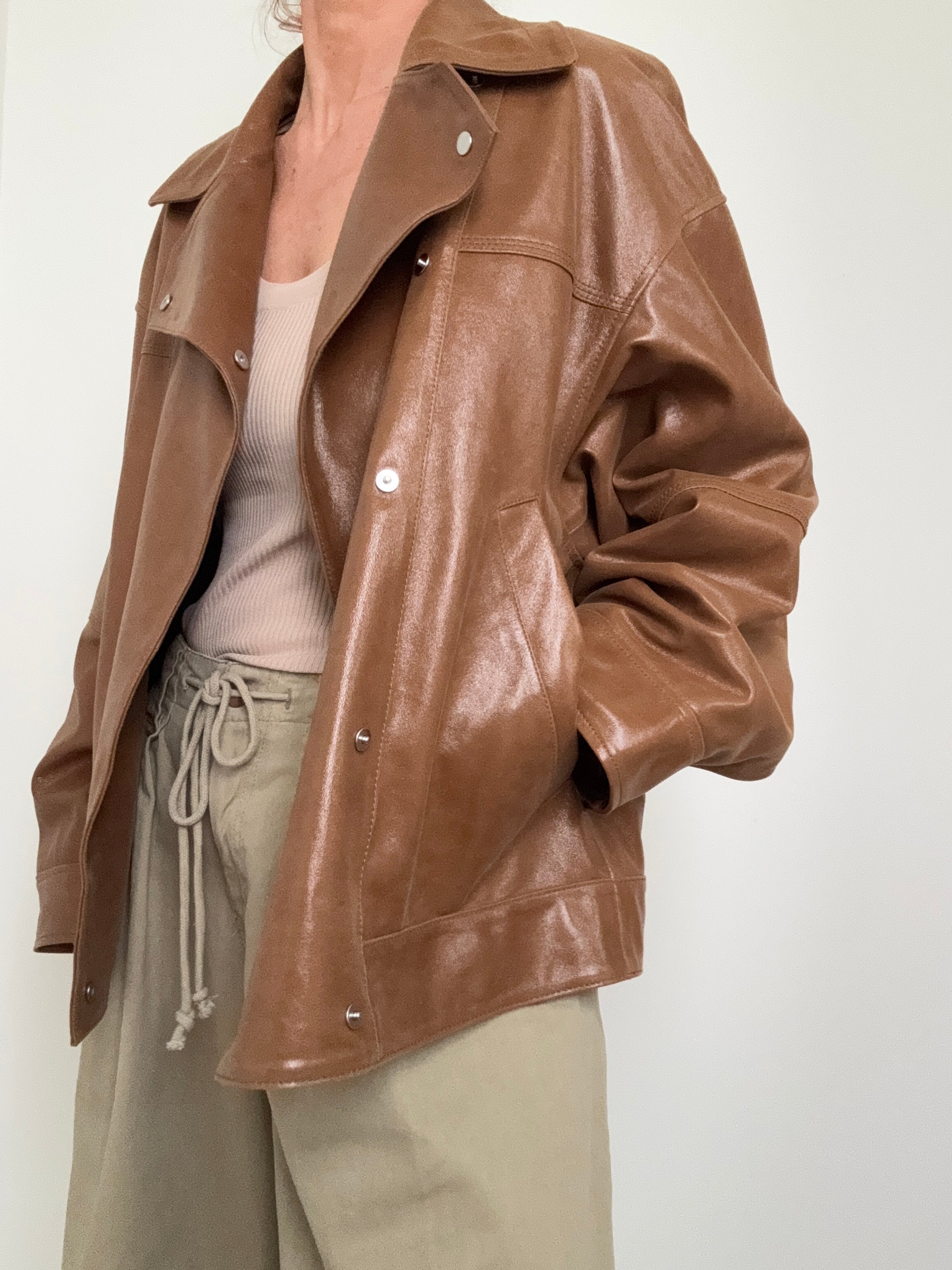 Bimba Y Lola Jackets Cross Front Leather Jacket Caramel