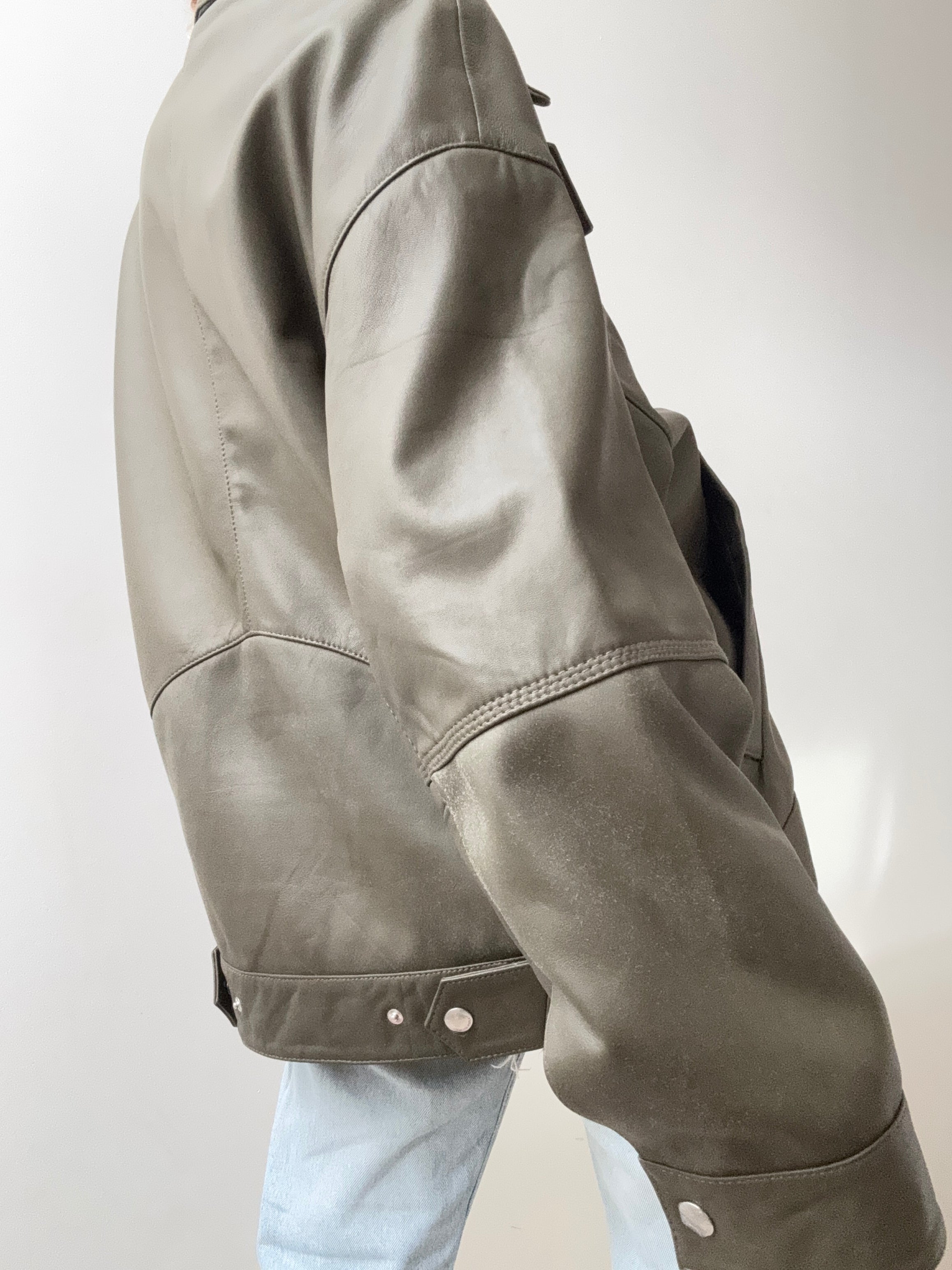 Cross Front Leather Jacket Khaki | Jackets
