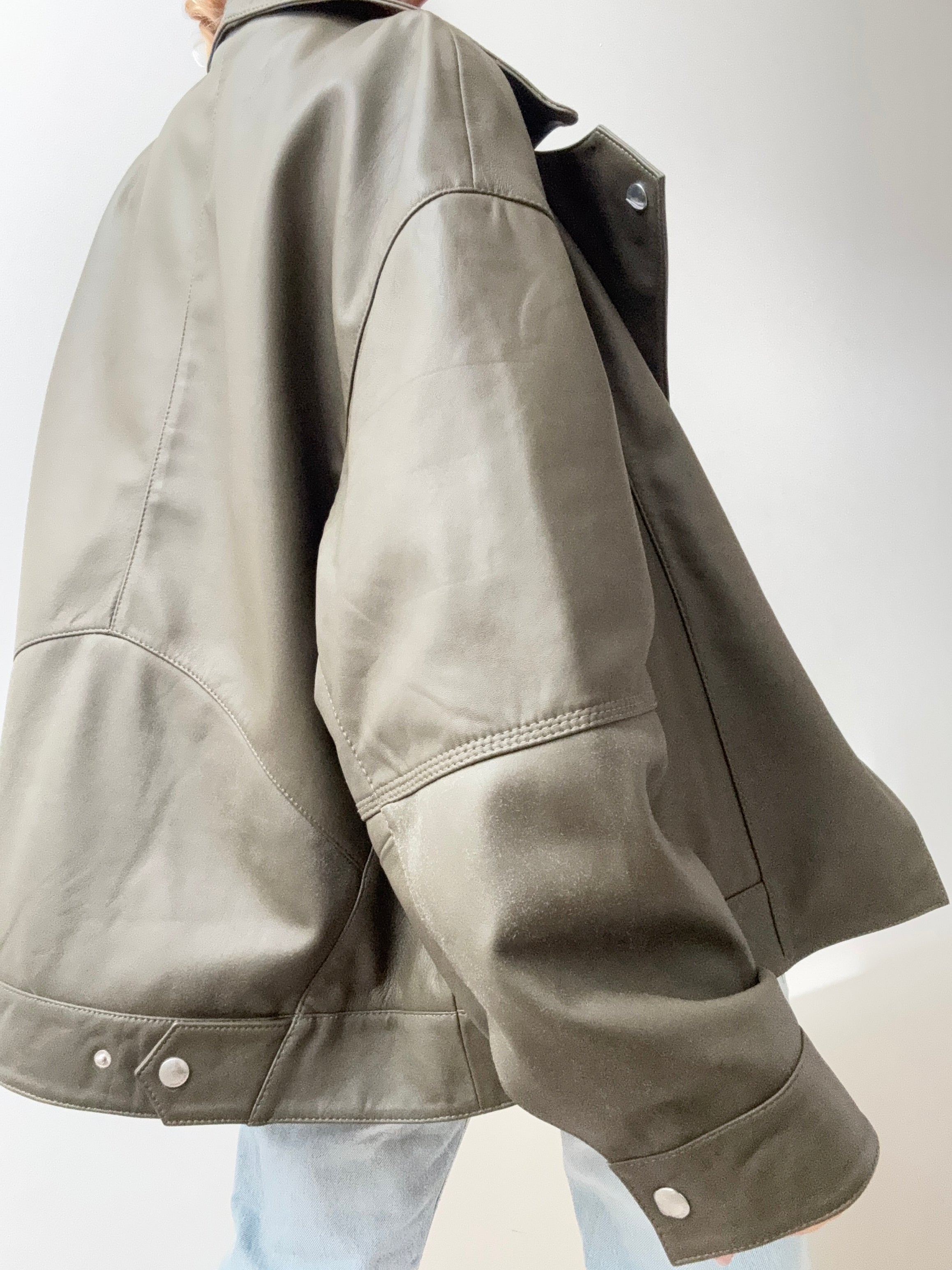 Cross Front Leather Jacket Khaki | Jackets