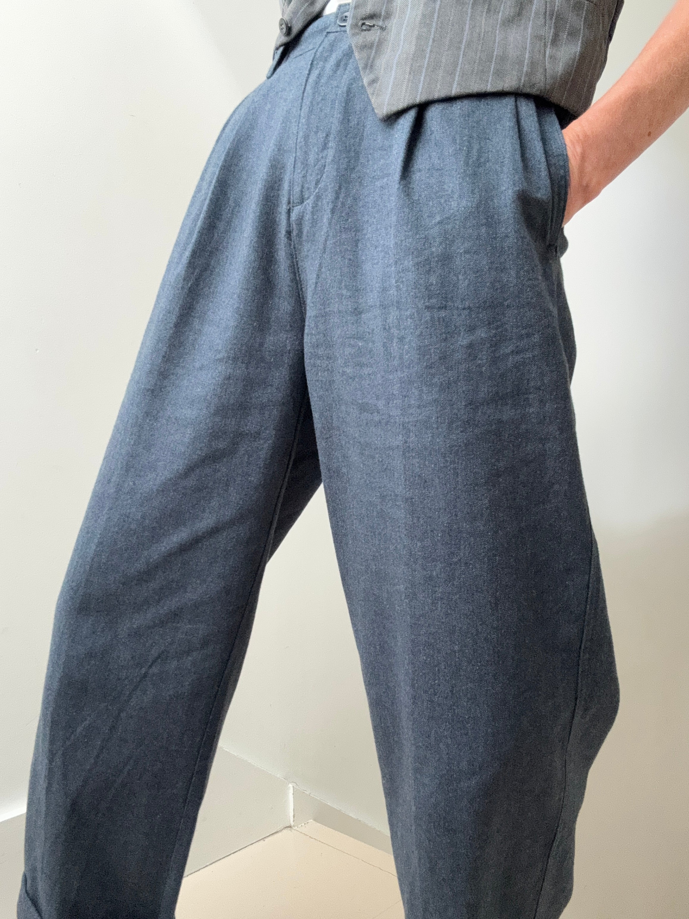 Dockers Pants Dockers High Pleated Wide Leg Trousers Blue Herringbone