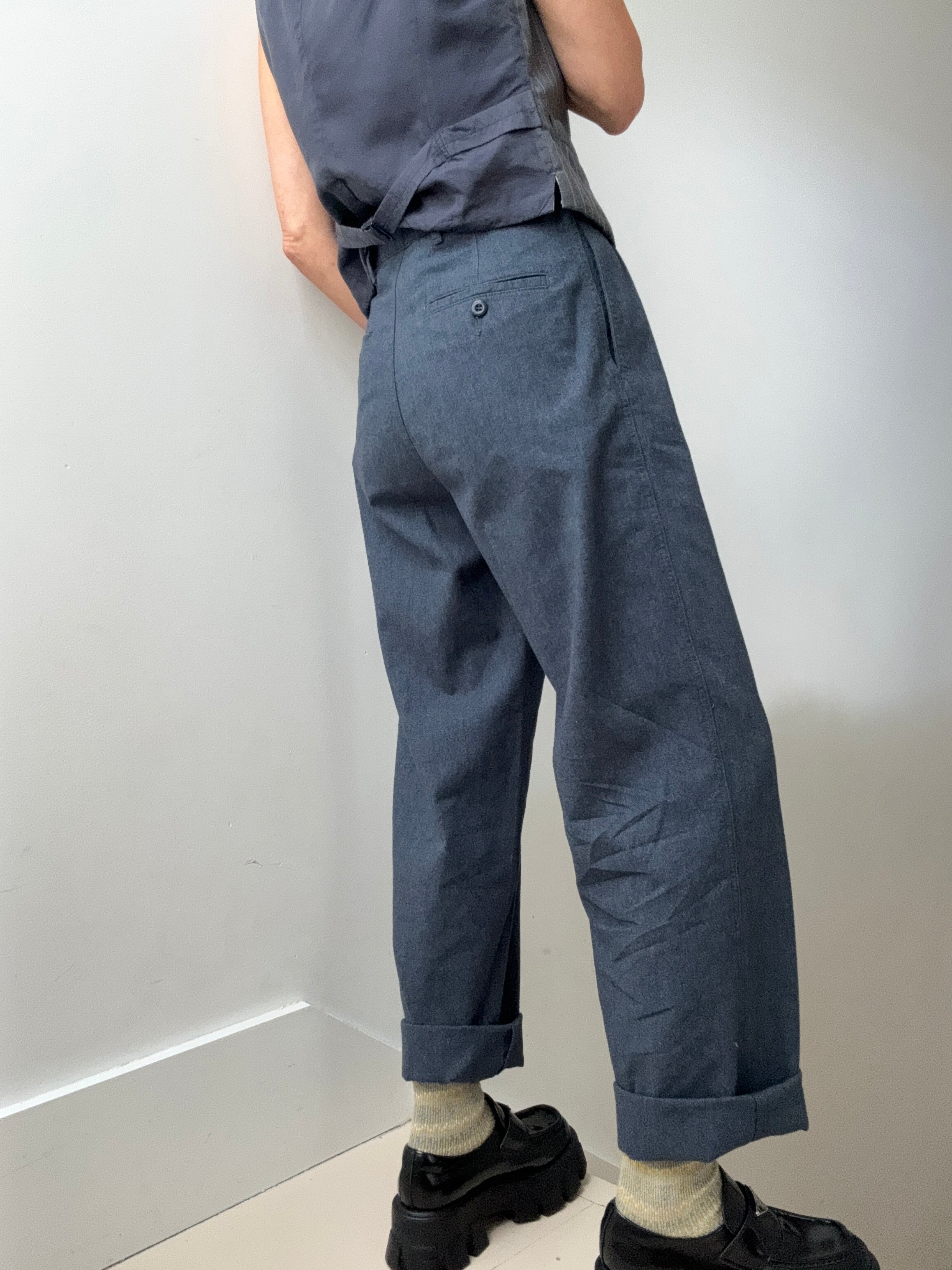 Dockers High Pleated Wide Leg Trousers Blue Herringbone | Pants
