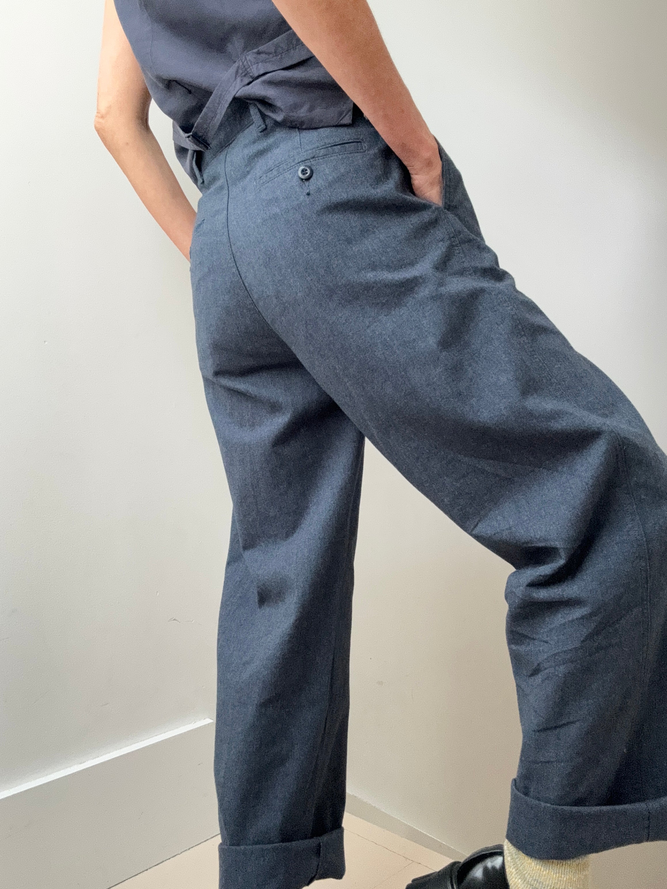 Dockers High Pleated Wide Leg Trousers Blue Herringbone | Pants