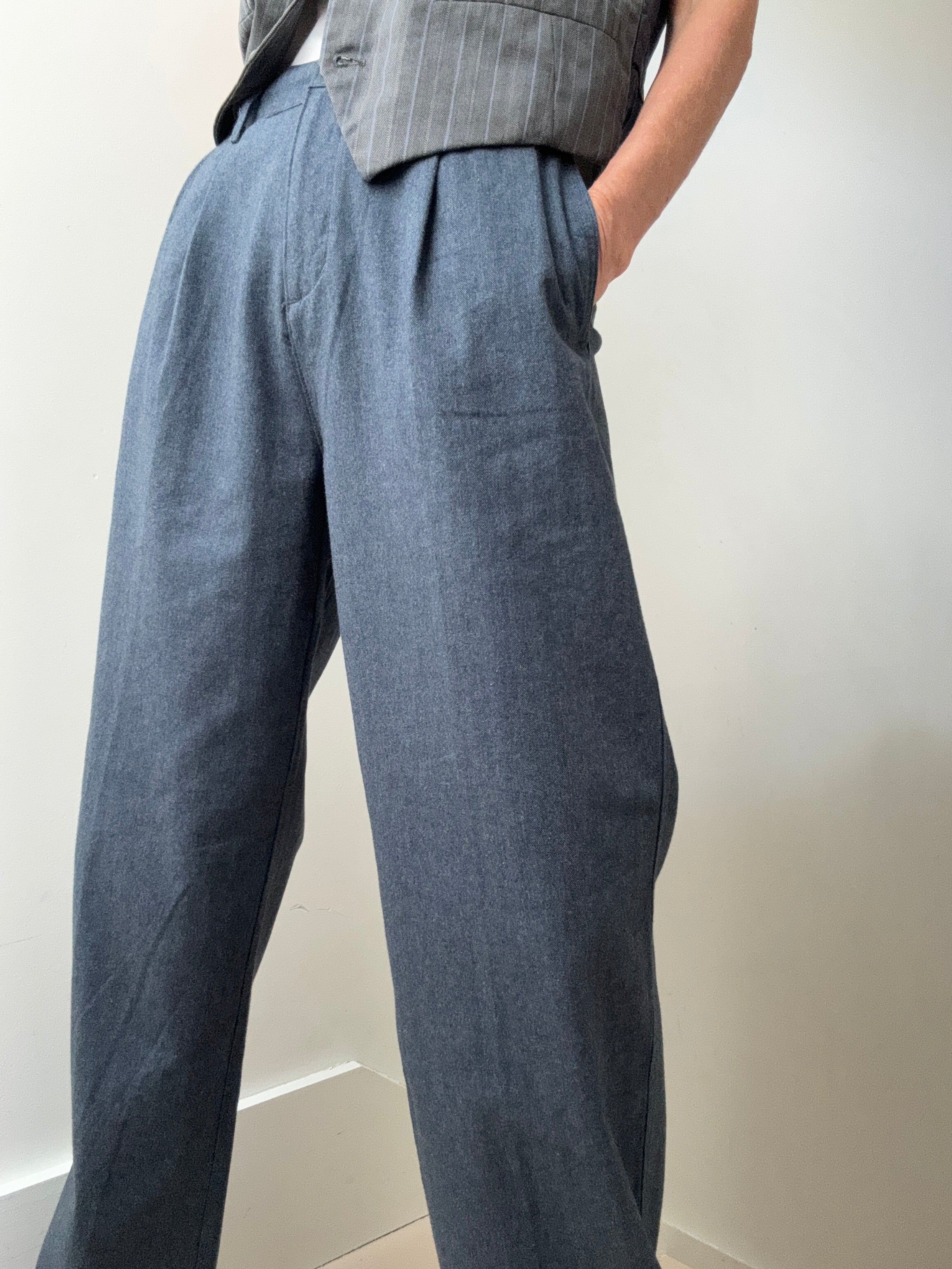 Dockers High Pleated Wide Leg Trousers Blue Herringbone | Pants