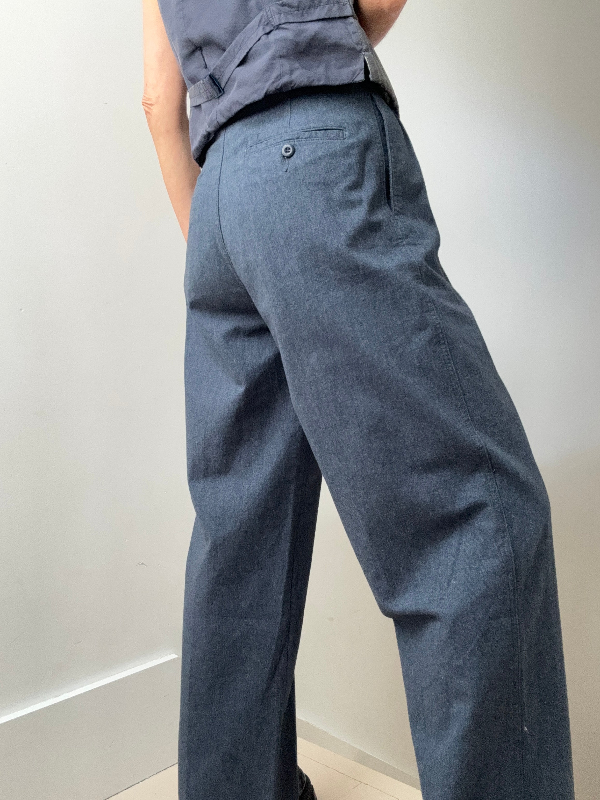 Dockers High Pleated Wide Leg Trousers Blue Herringbone | Pants