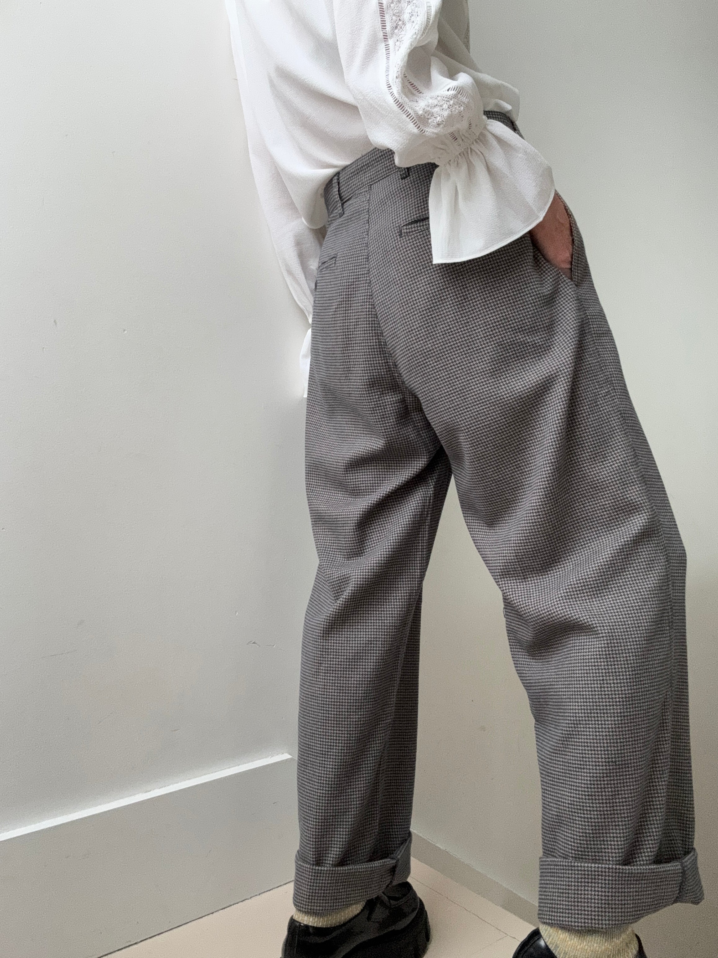 Dockers High Pleated Wide Leg Trousers Blue Houndstooth | Pants