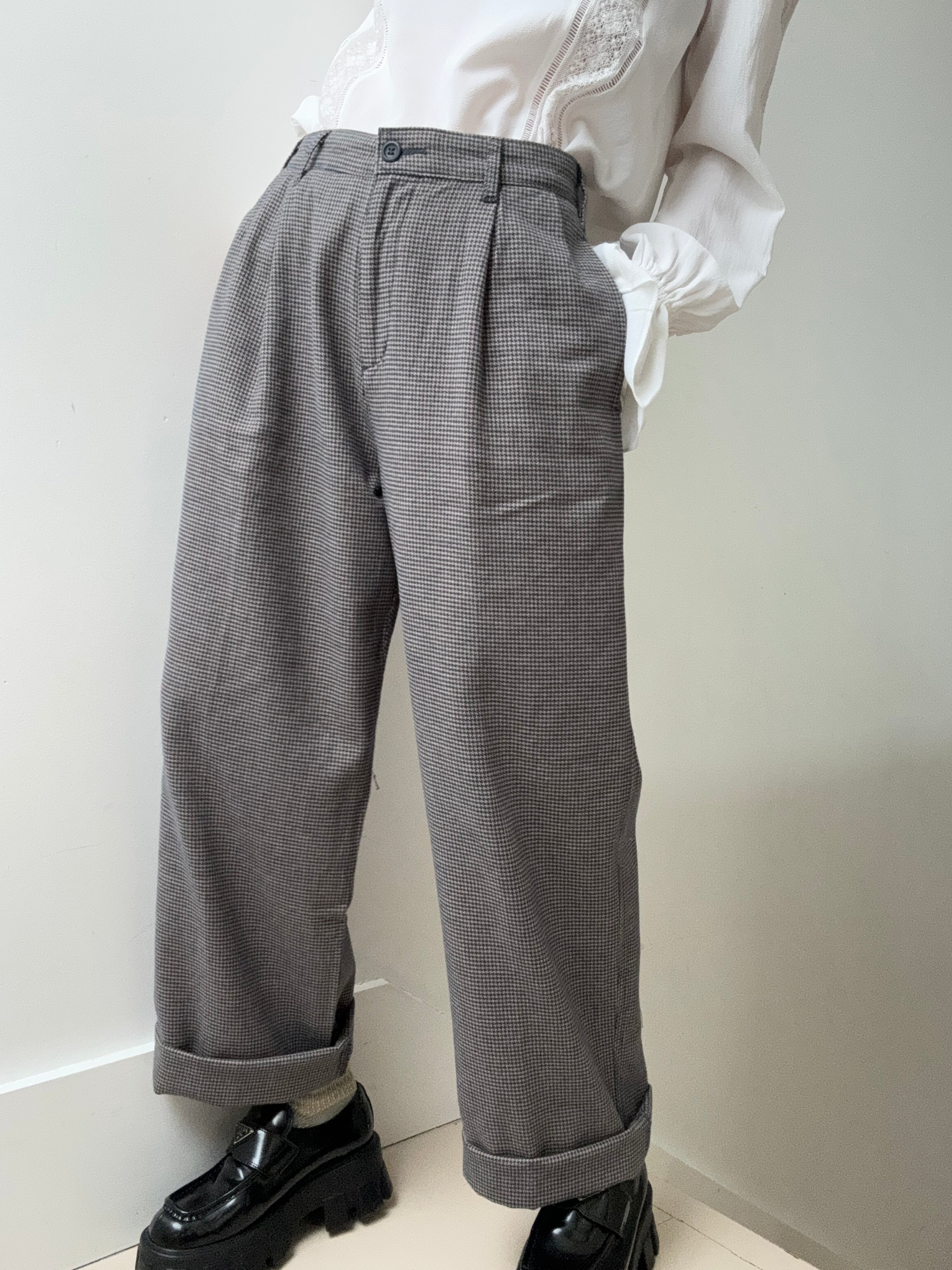 Dockers High Pleated Wide Leg Trousers Blue Houndstooth | Pants