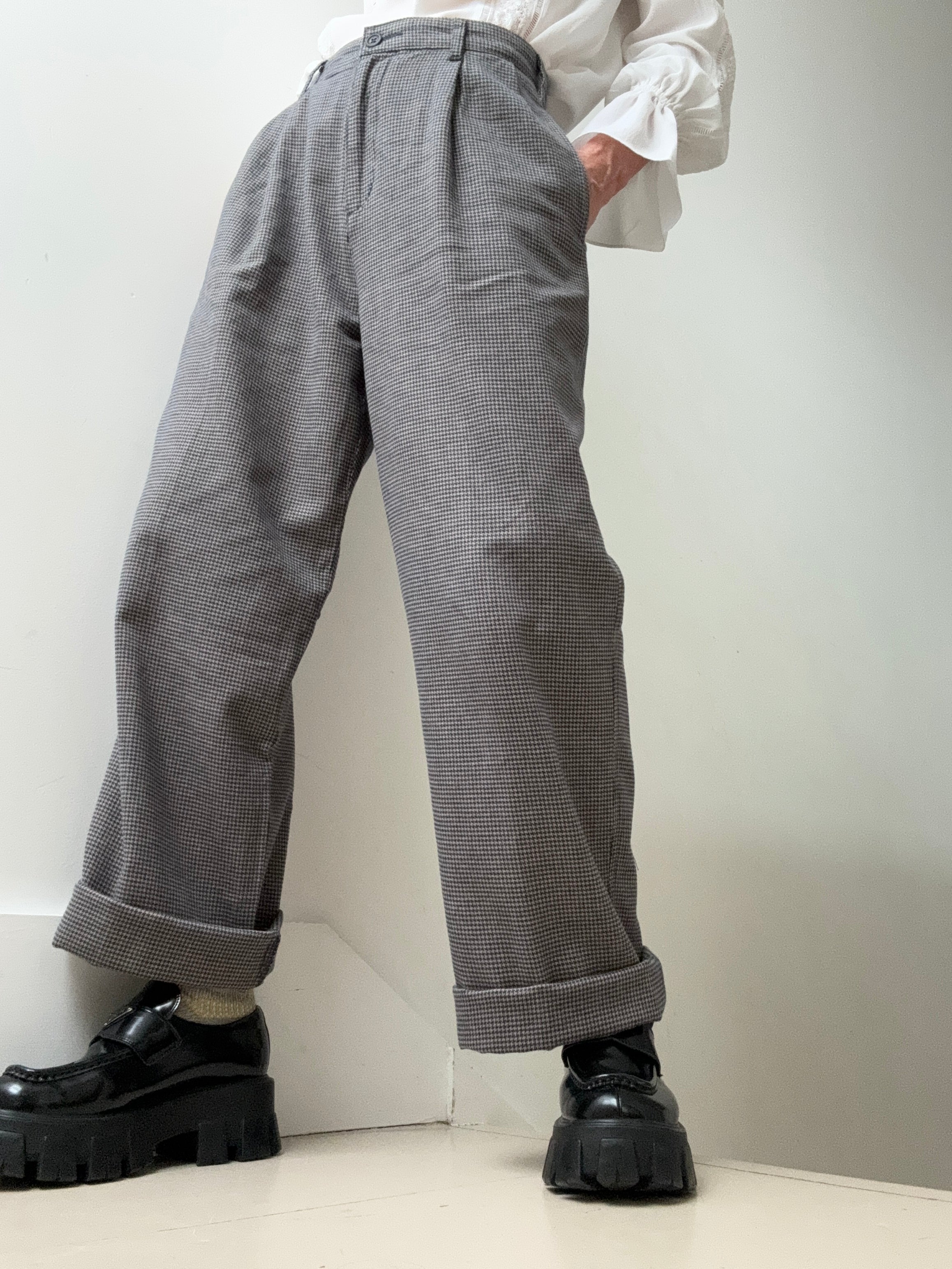 Dockers High Pleated Wide Leg Trousers Blue Houndstooth | Pants