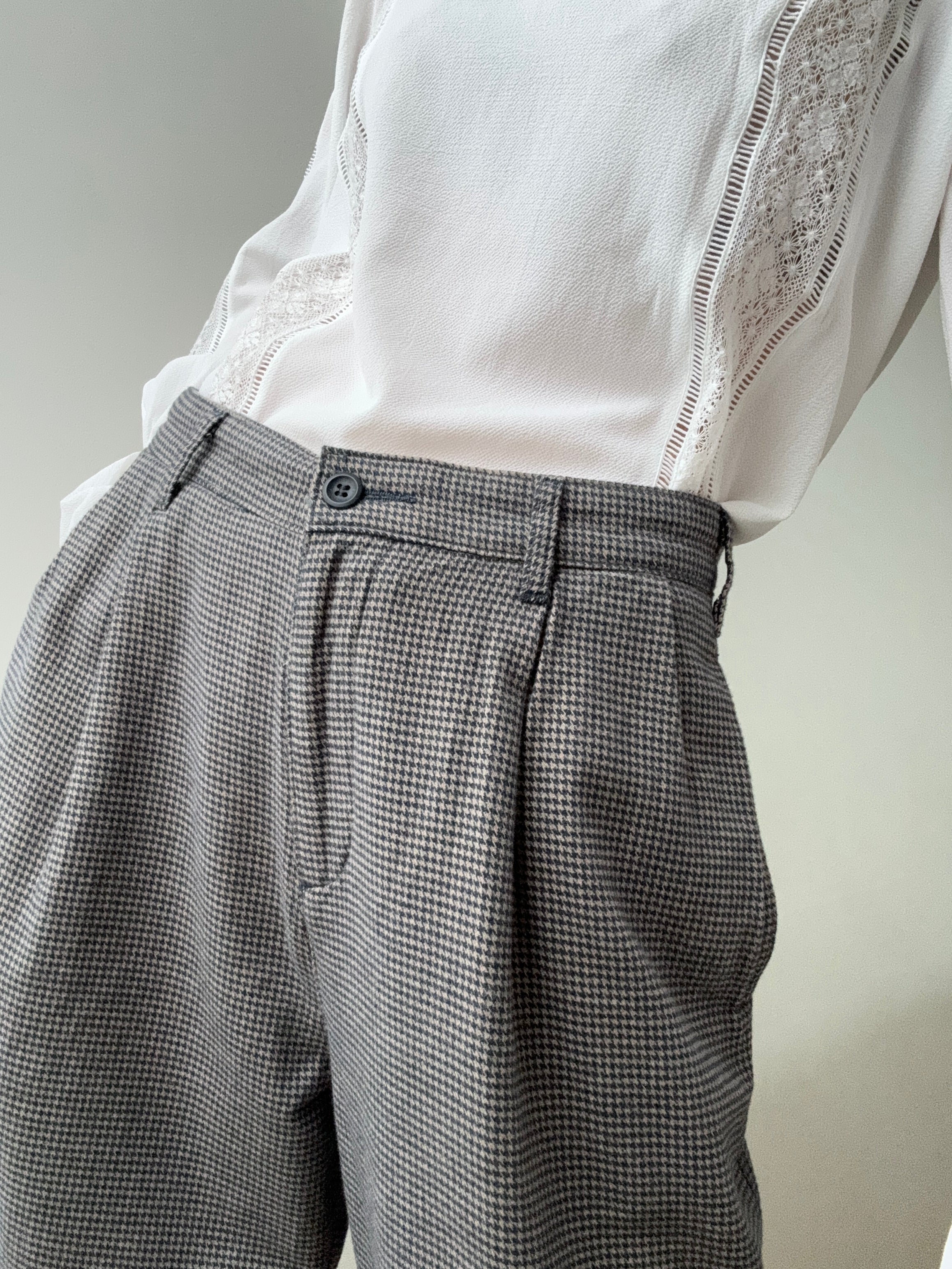 Dockers High Pleated Wide Leg Trousers Blue Houndstooth | Pants