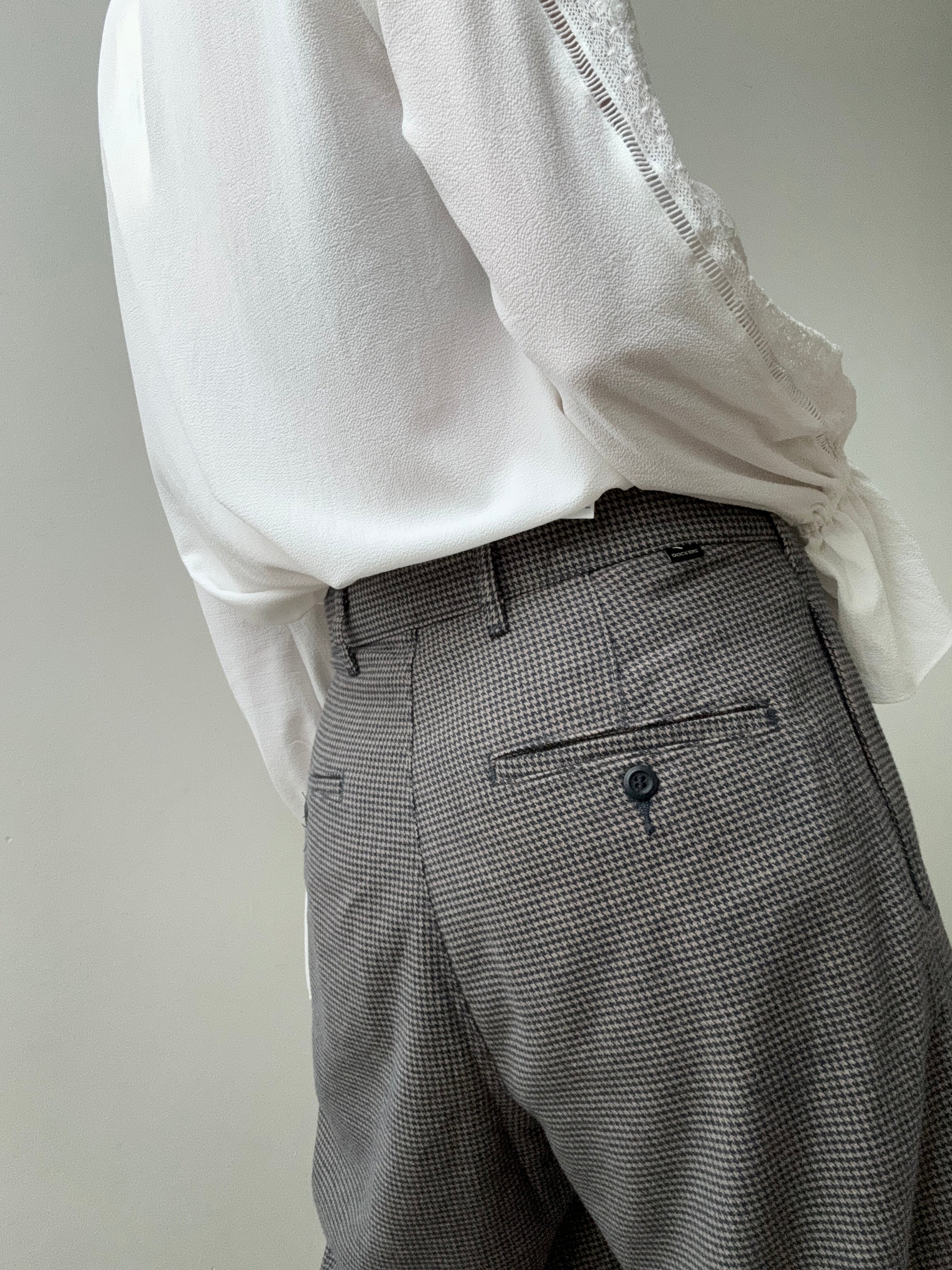 Dockers High Pleated Wide Leg Trousers Blue Houndstooth | Pants
