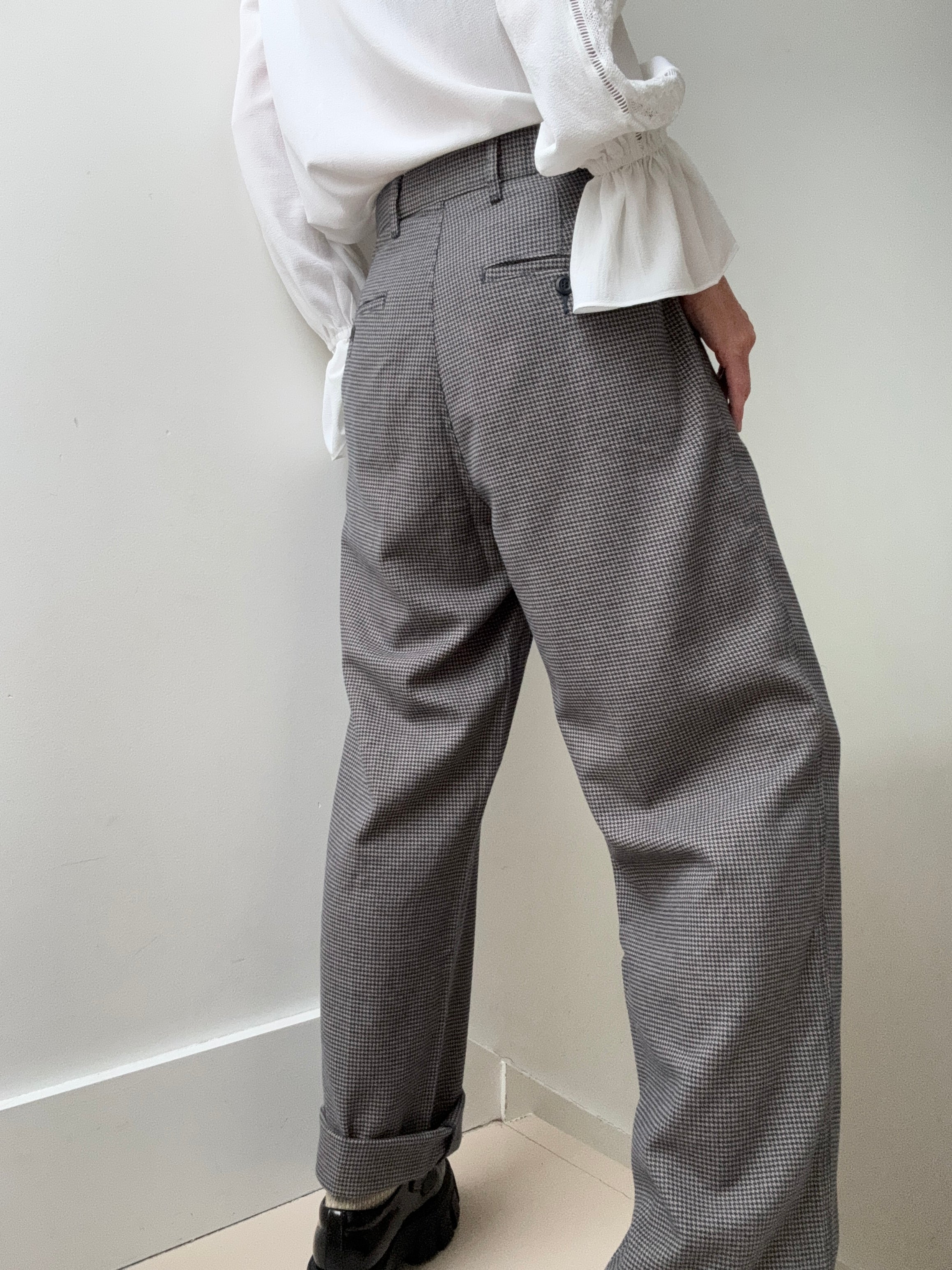 Dockers High Pleated Wide Leg Trousers Blue Houndstooth | Pants