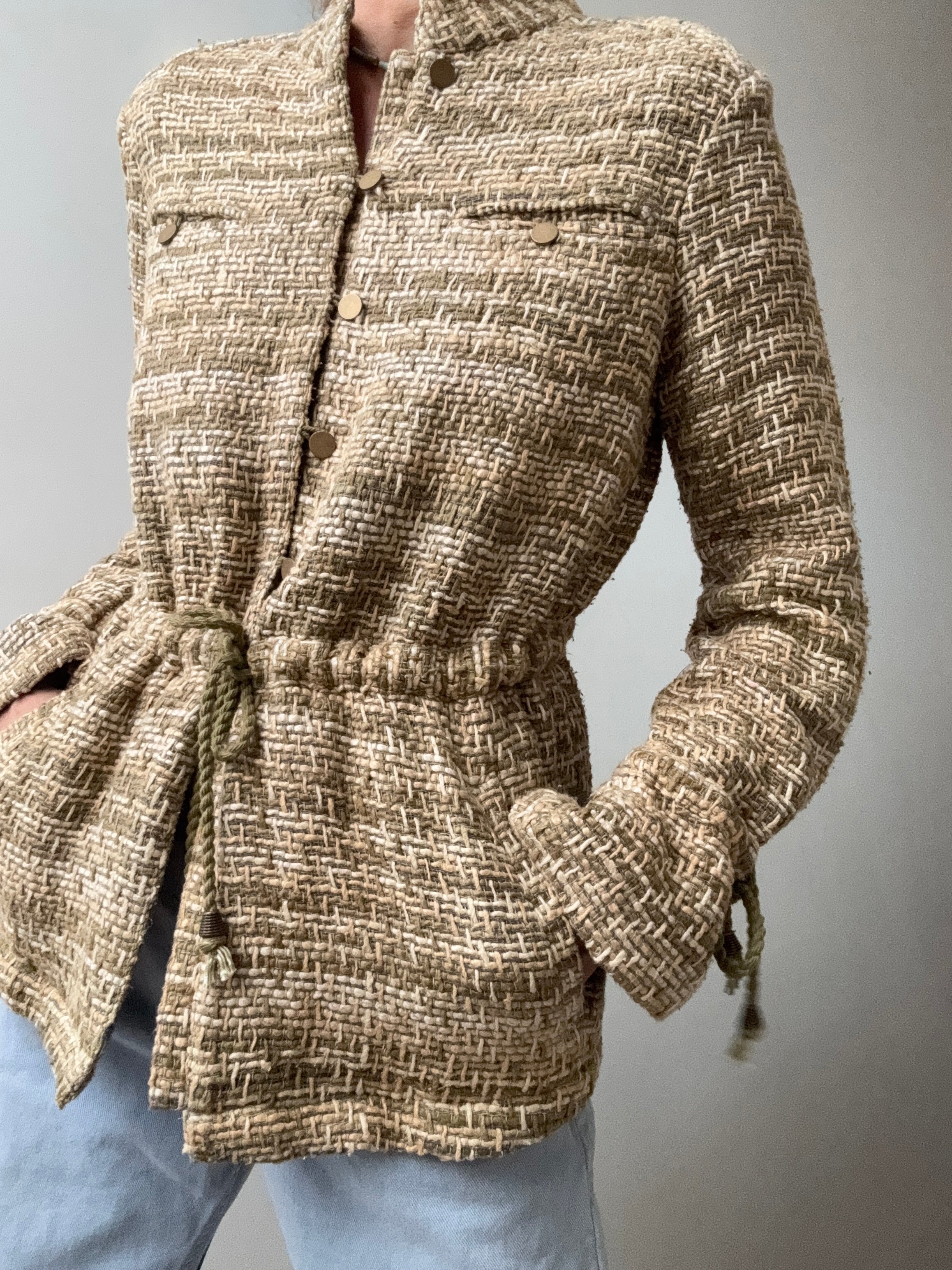 Raw Silk Woven Jacket Fern | Jackets