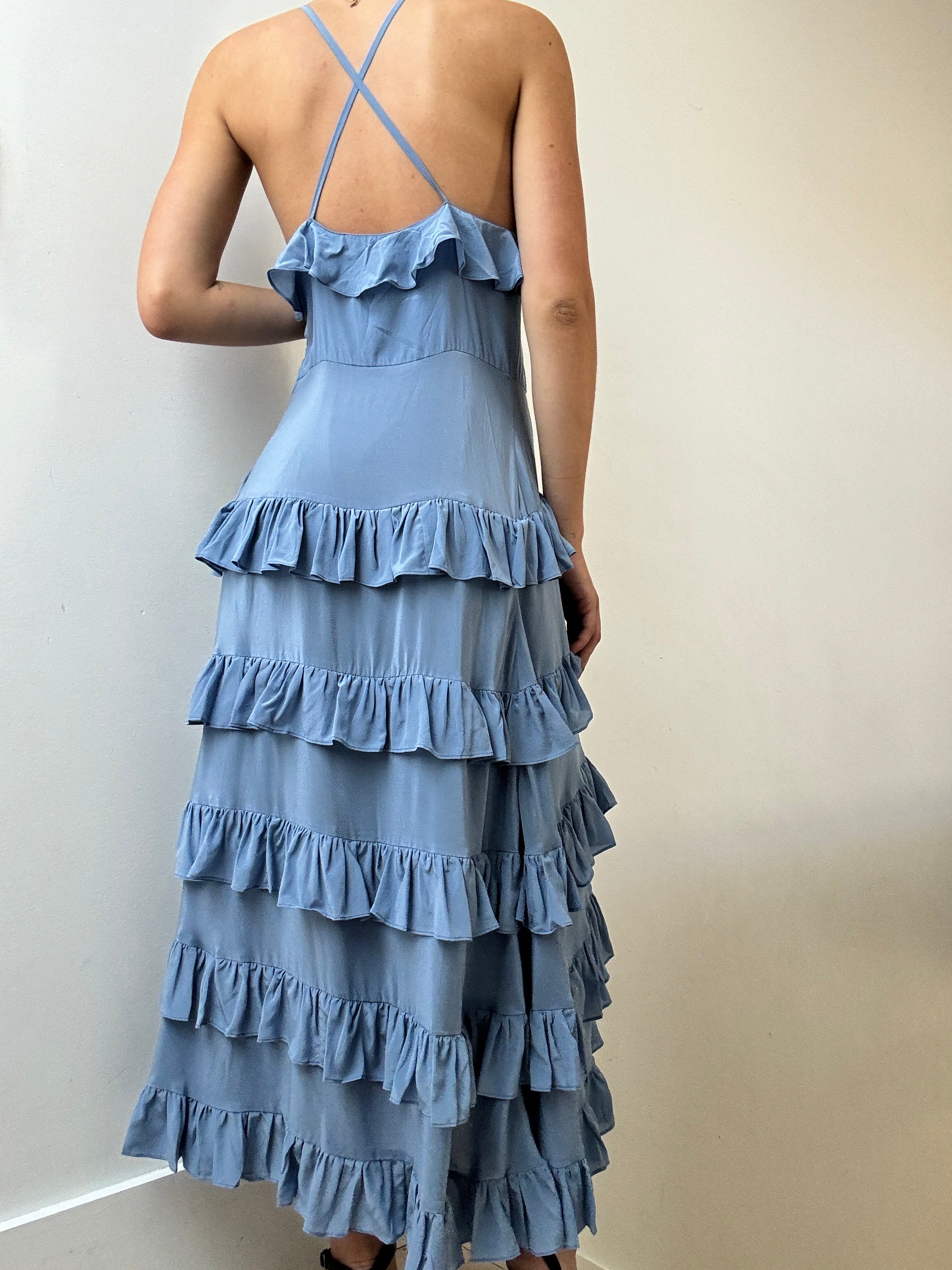 Evarae Dresses Medium Silk Ruffle Crossback Dress