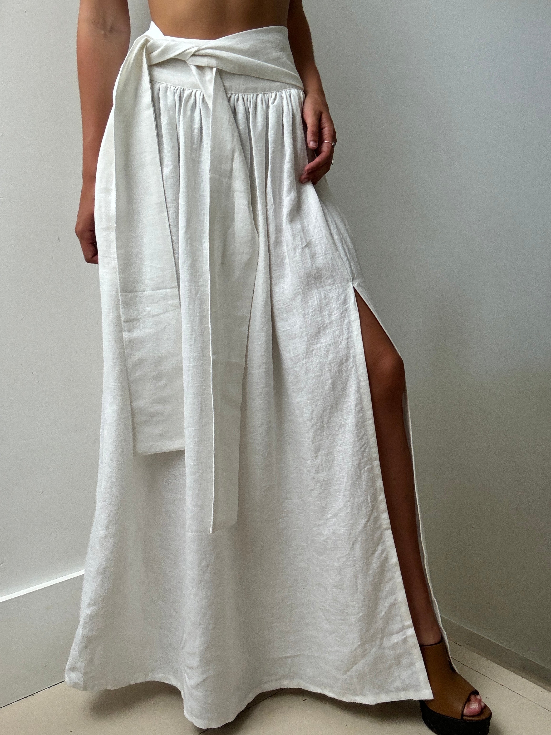 Kai Belted Linen Midi Skirt | Skirts