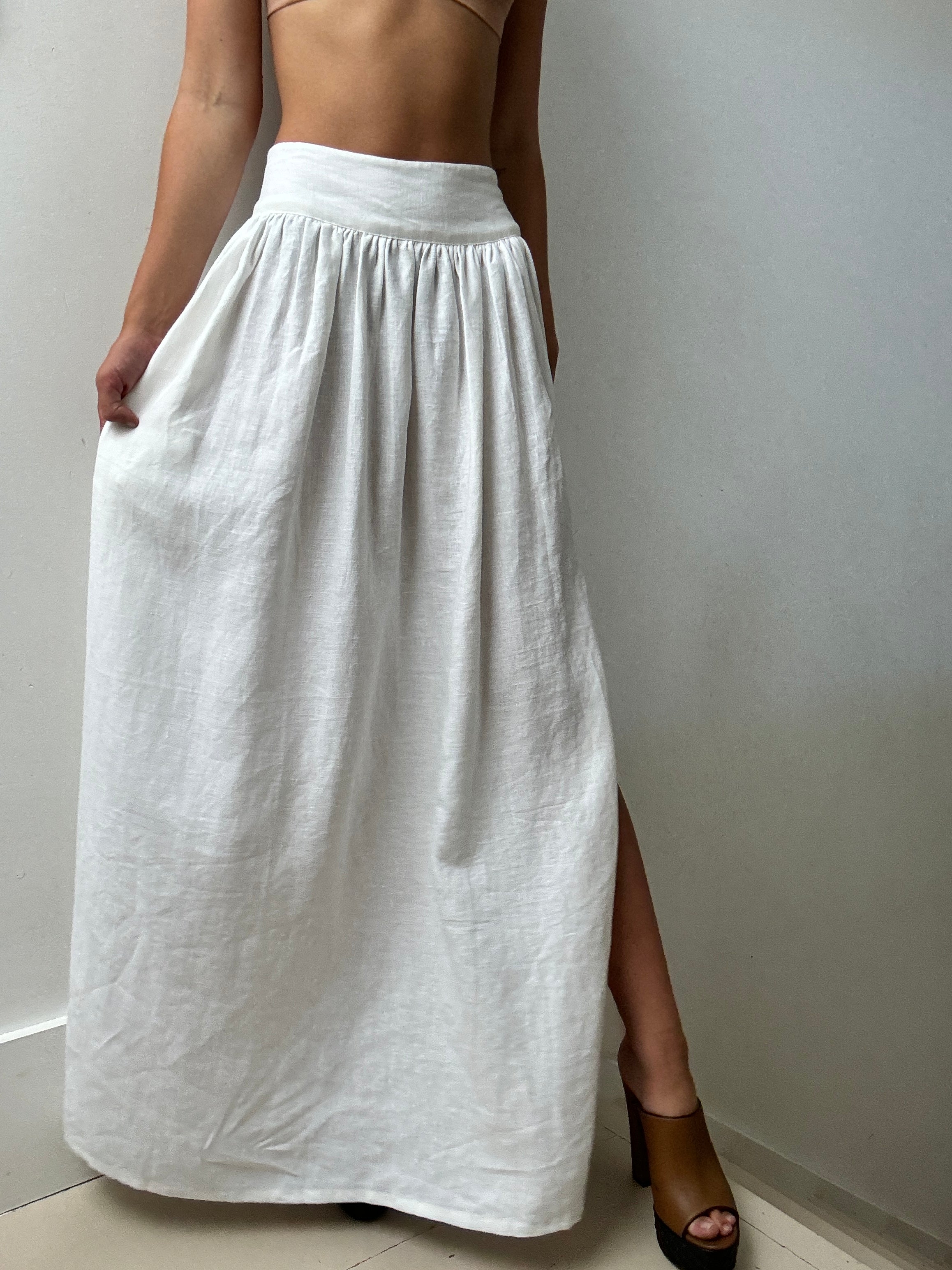 Kai Belted Linen Midi Skirt | Skirts