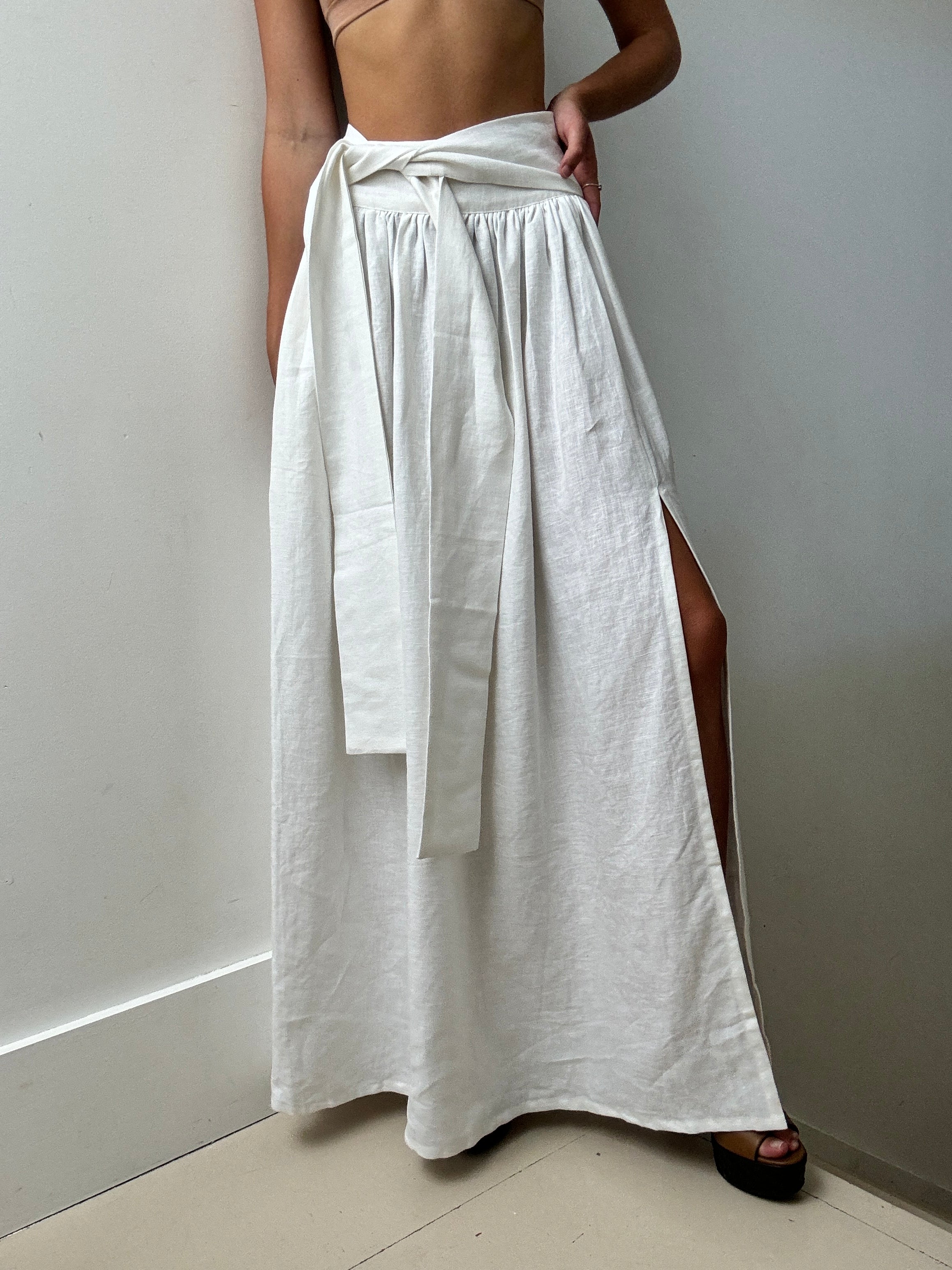 Kai Belted Linen Midi Skirt | Skirts