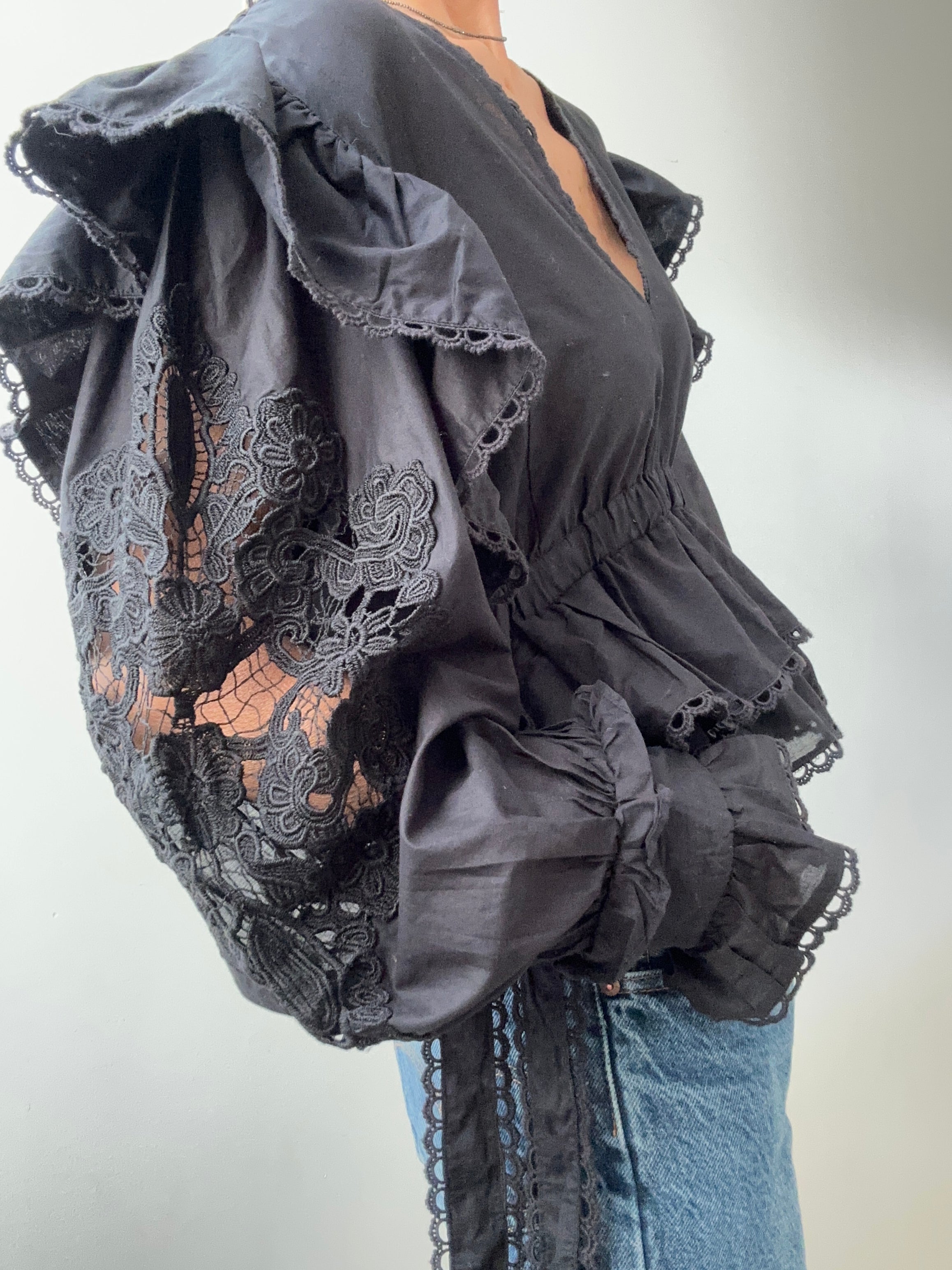 Farm Rio Embroidered Blouse Black | Blouses