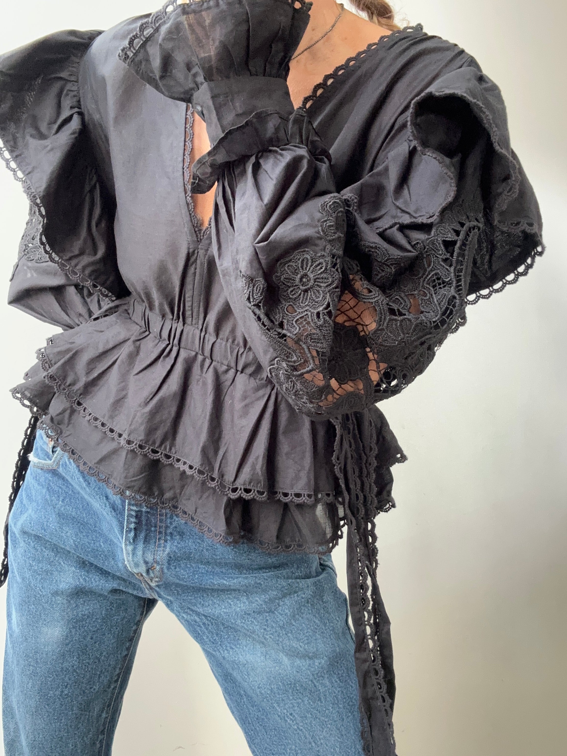 Farm Rio Embroidered Blouse Black | Blouses