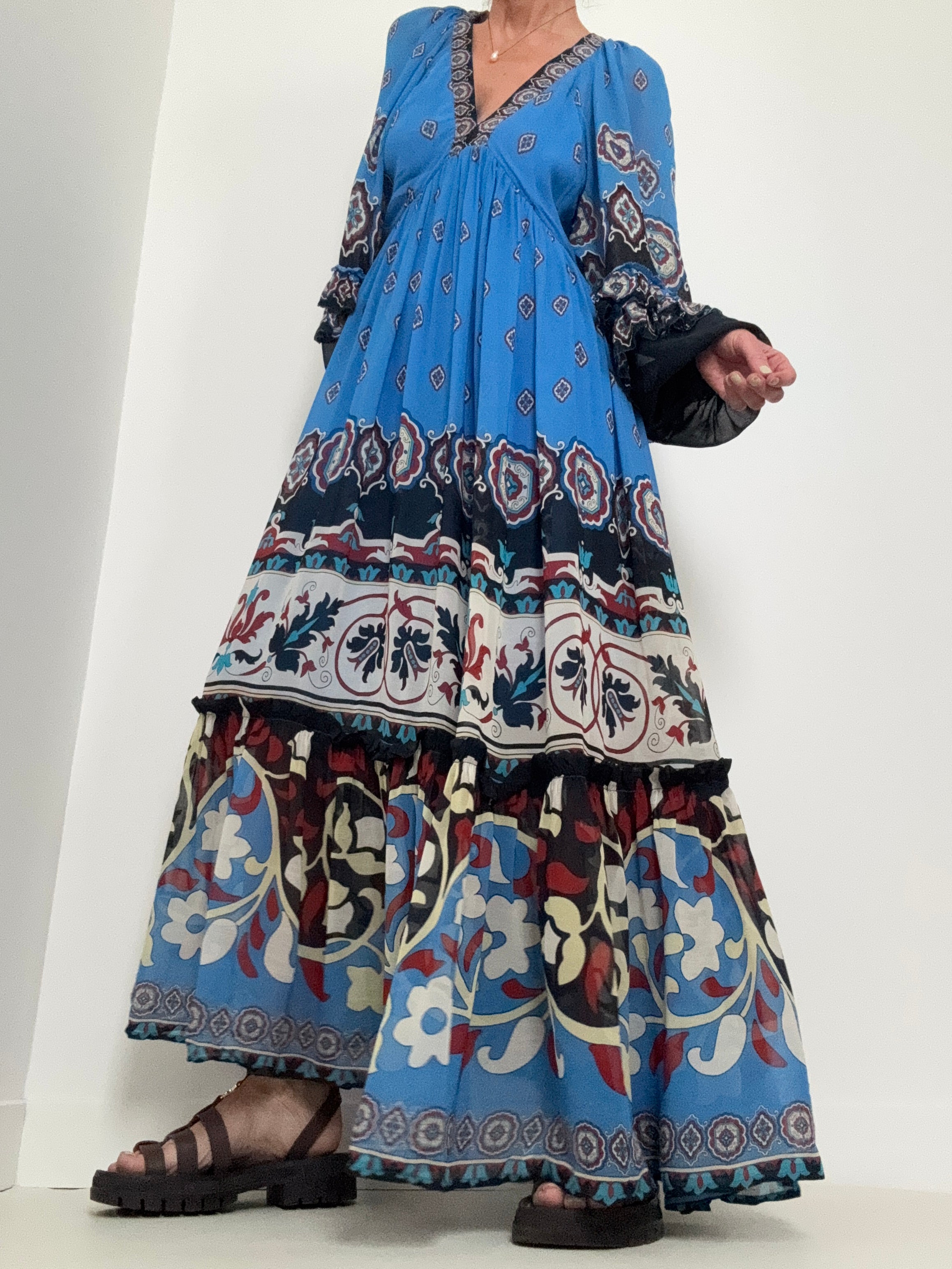 Farm Rio Dresses Blue Ainika Tiles Maxi Dress