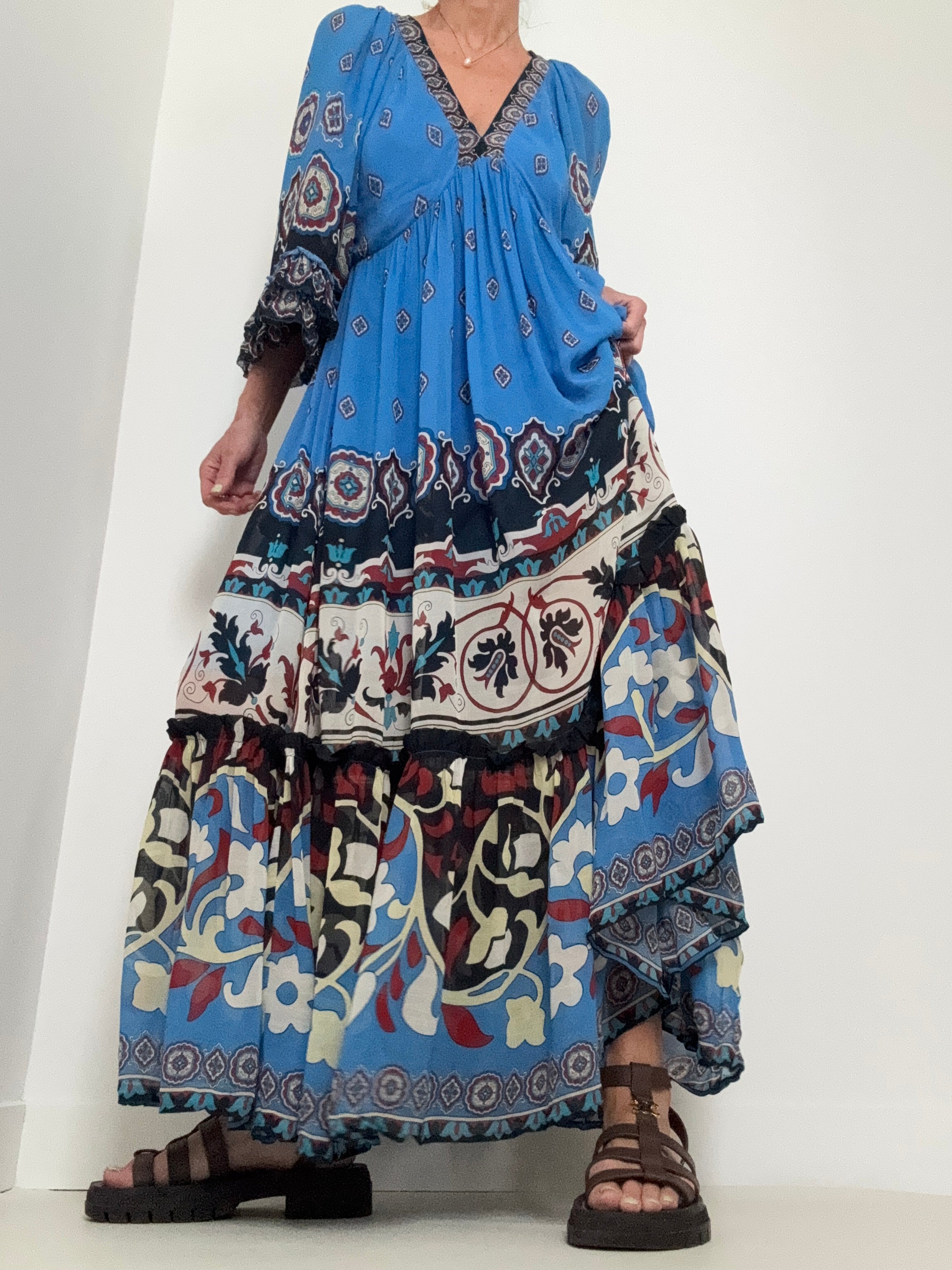 Farm Rio Dresses Blue Ainika Tiles Maxi Dress