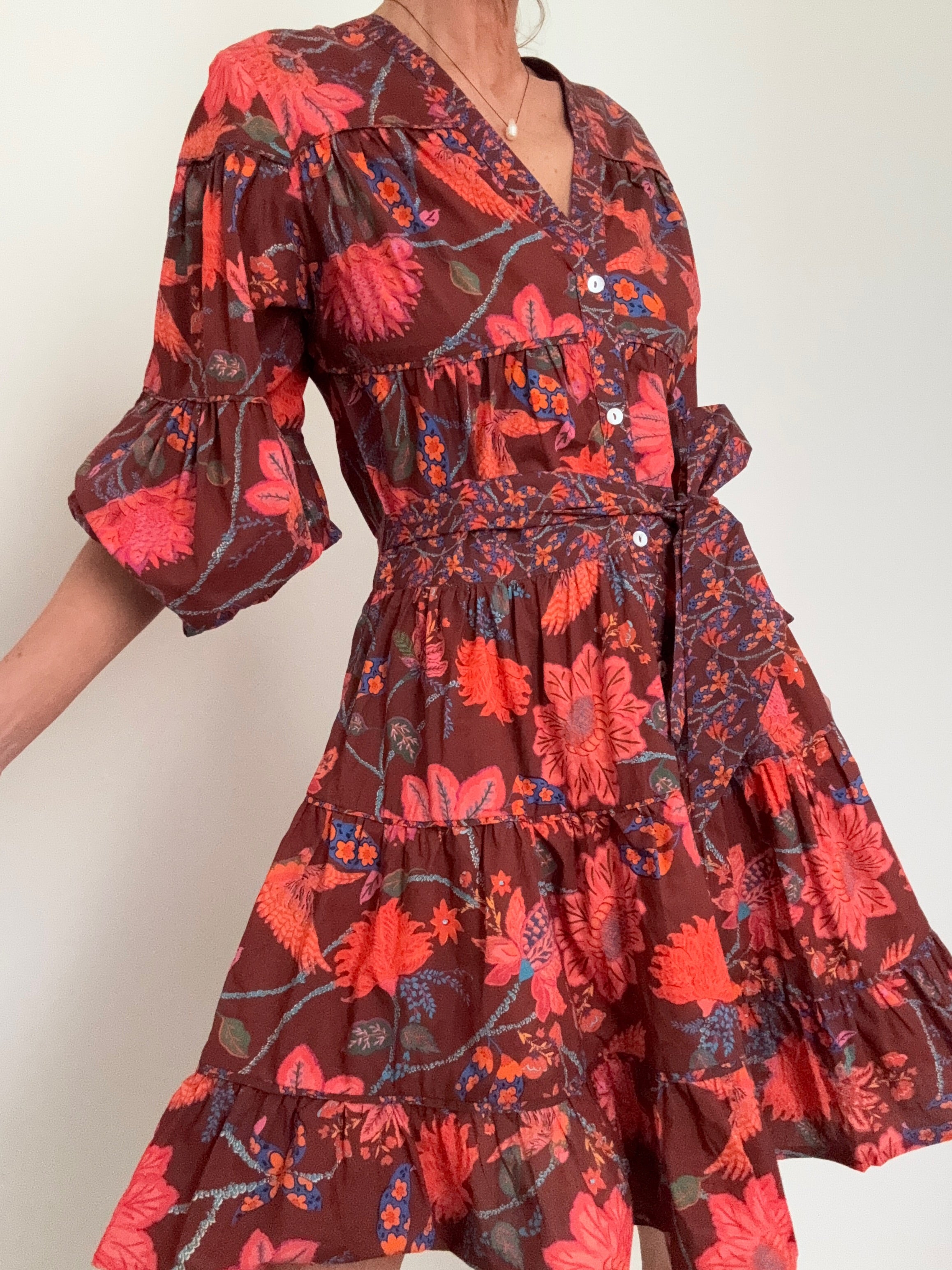 Farm Rio Dresses Button Front Mini Dress Burgandy