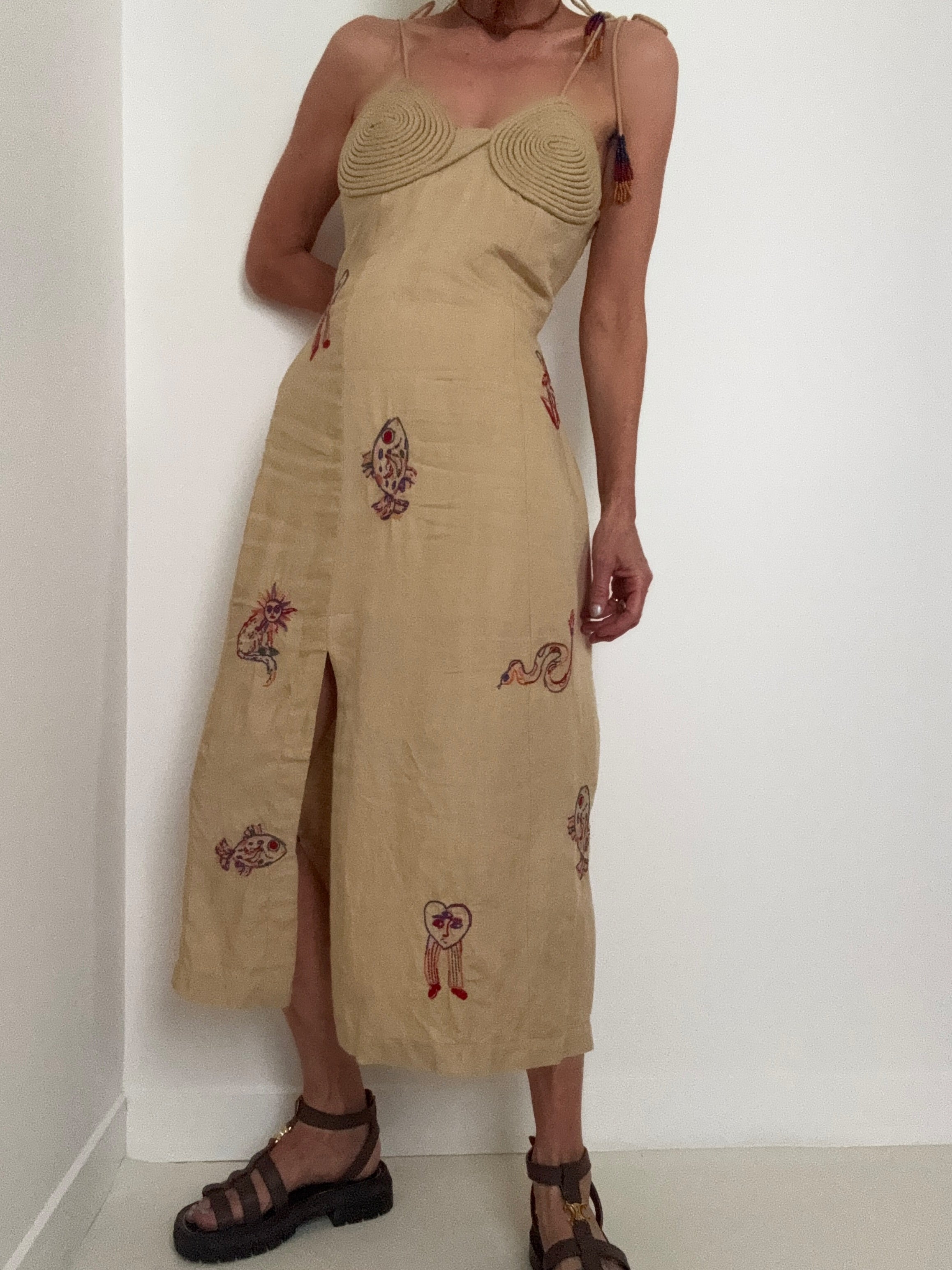 Embroidered Linen Blend Dress | Dresses