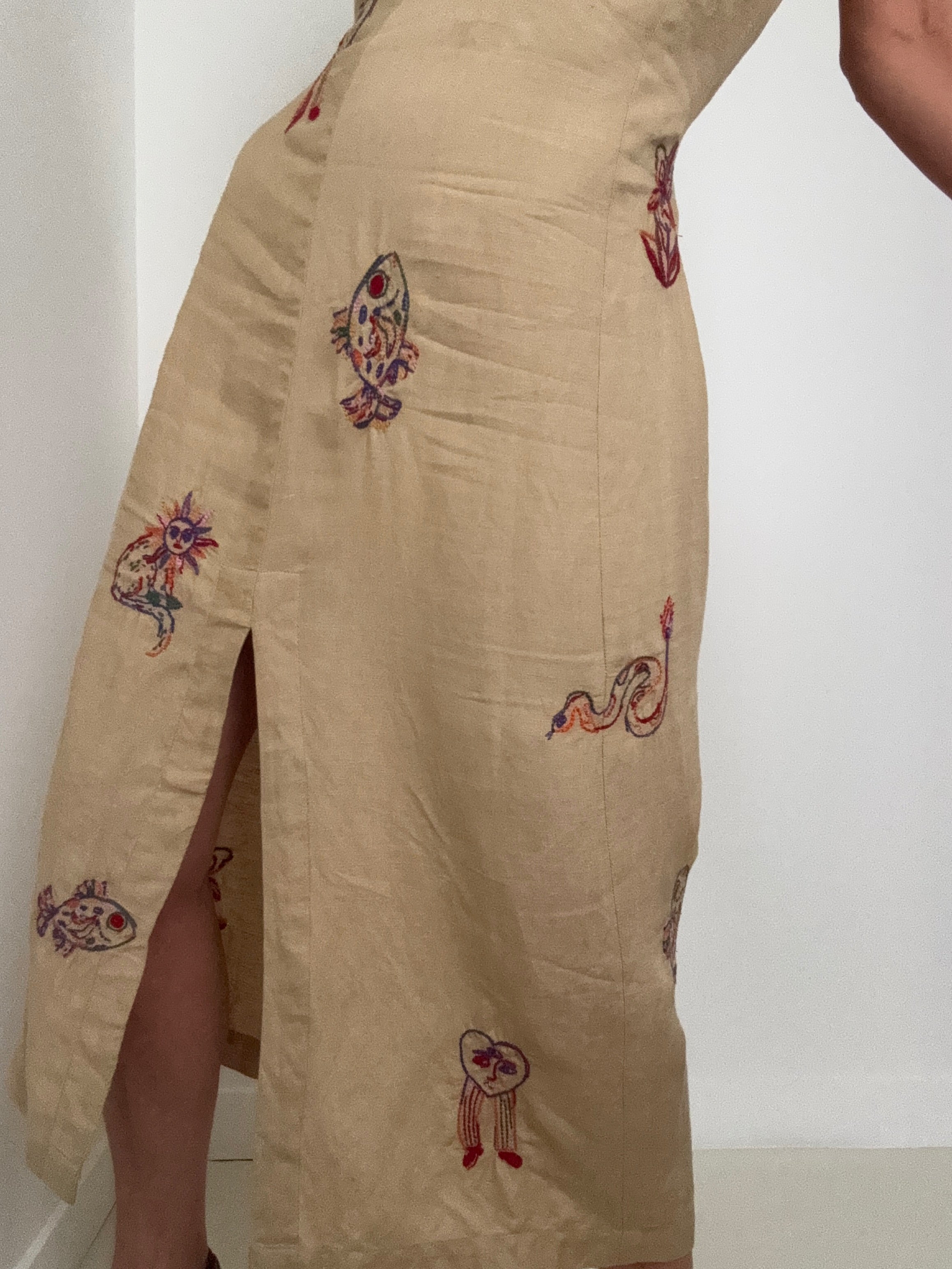 Embroidered Linen Blend Dress | Dresses