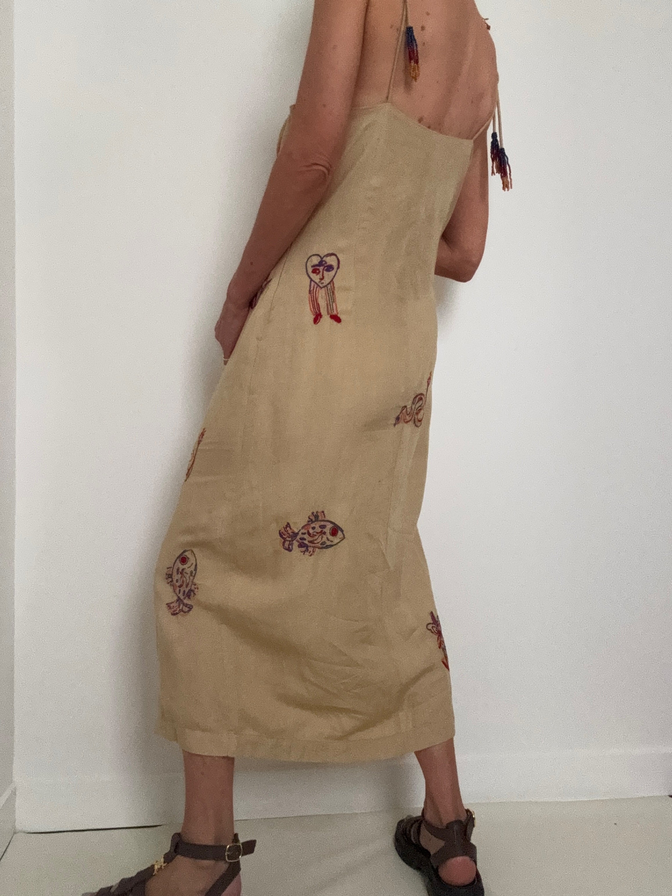 Embroidered Linen Blend Dress | Dresses