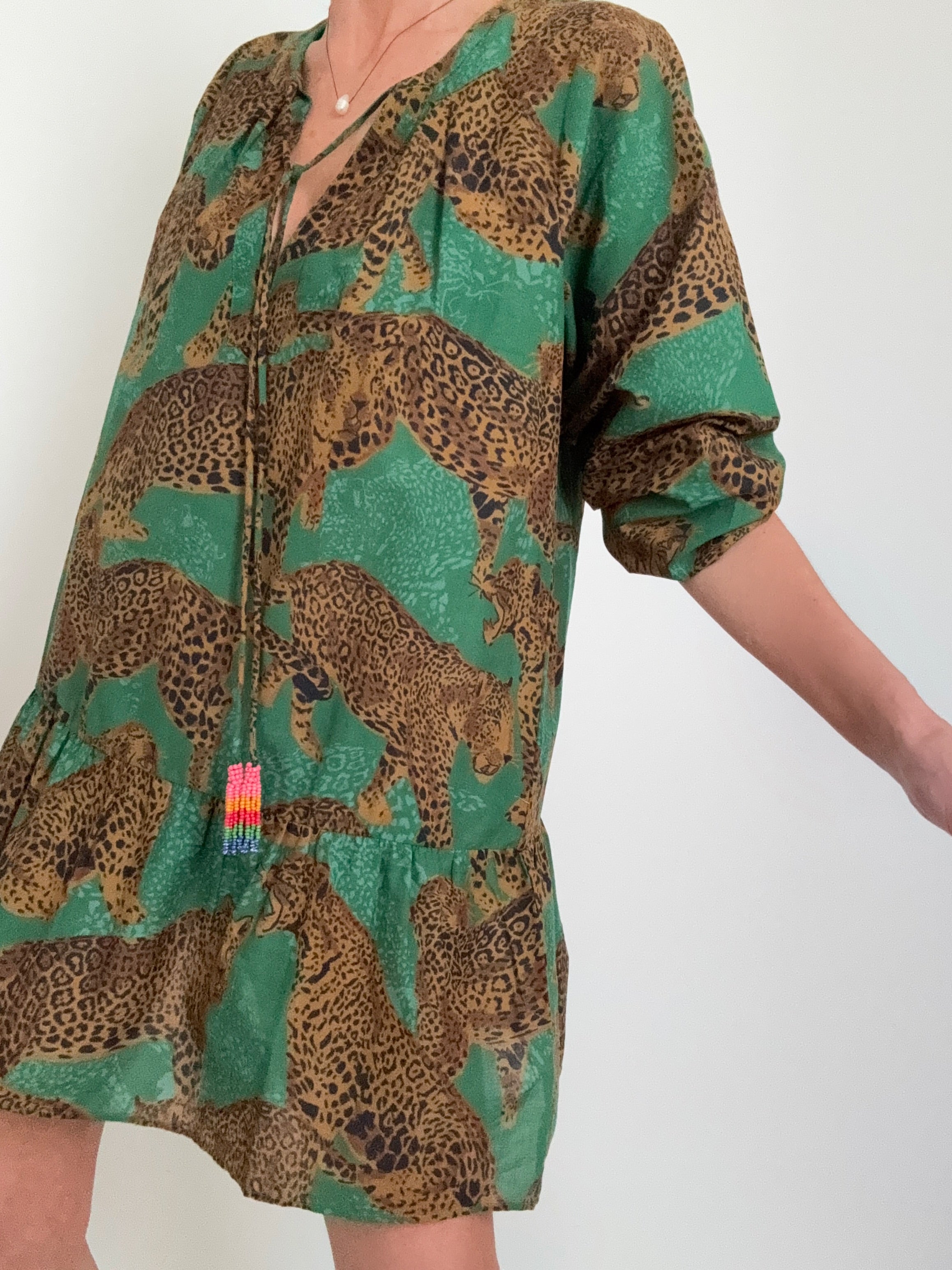 Farm Rio Dresses Farm Rio Artsy Leopard Mini Dress Green