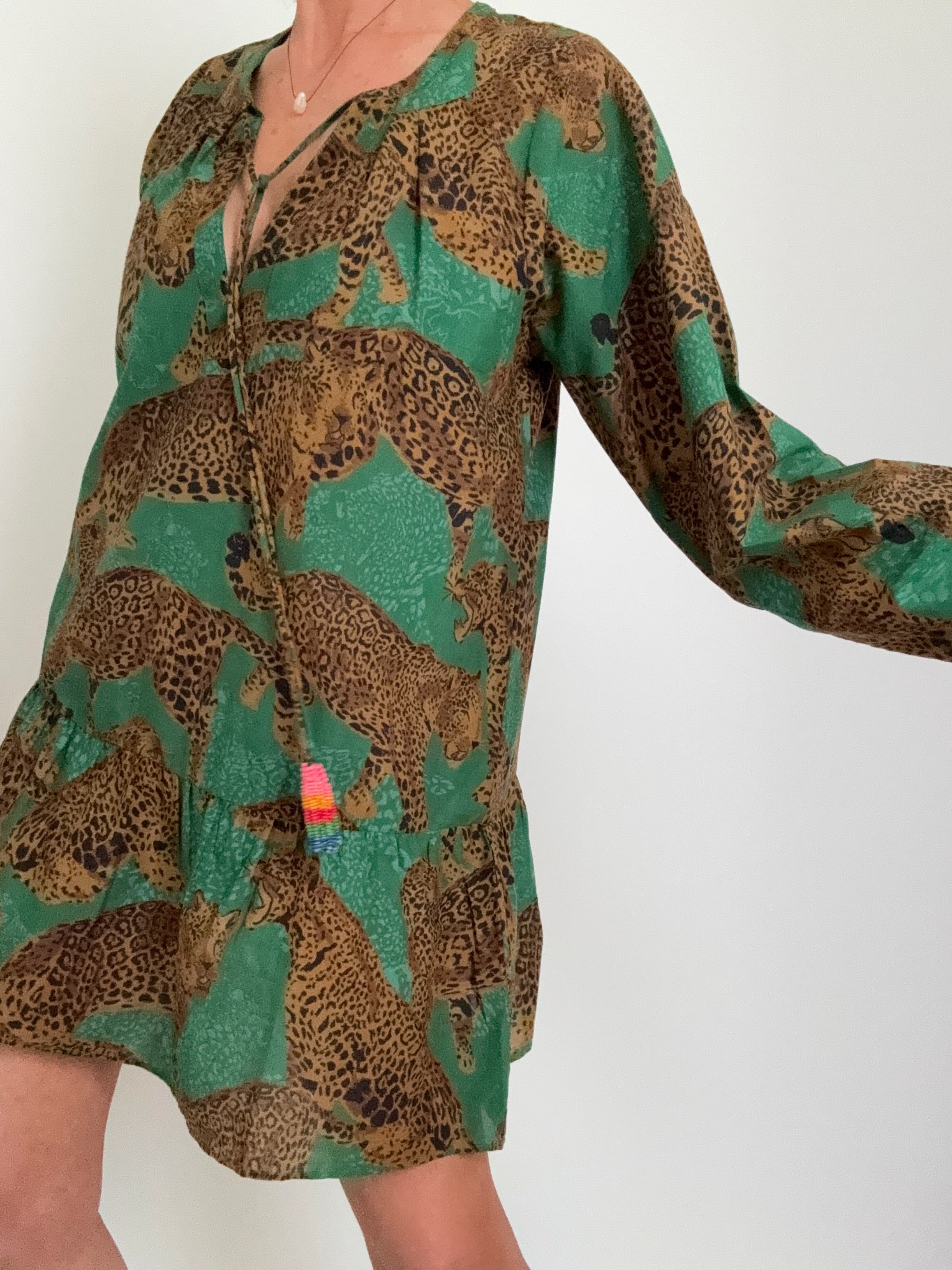 Farm Rio Dresses Farm Rio Artsy Leopard Mini Dress Green
