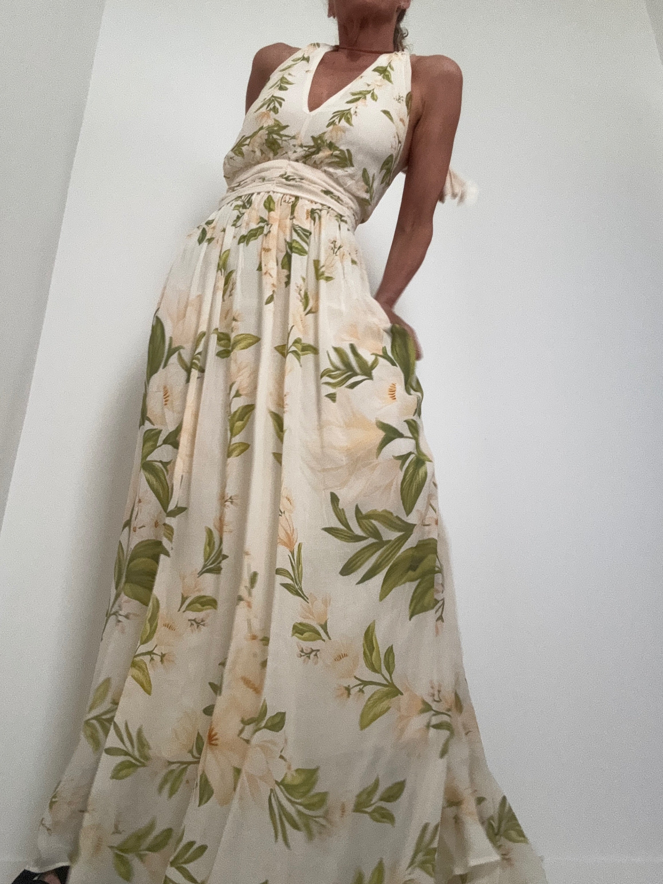 Halter Neck Floral Chiffon Maxi Dress | Dresses