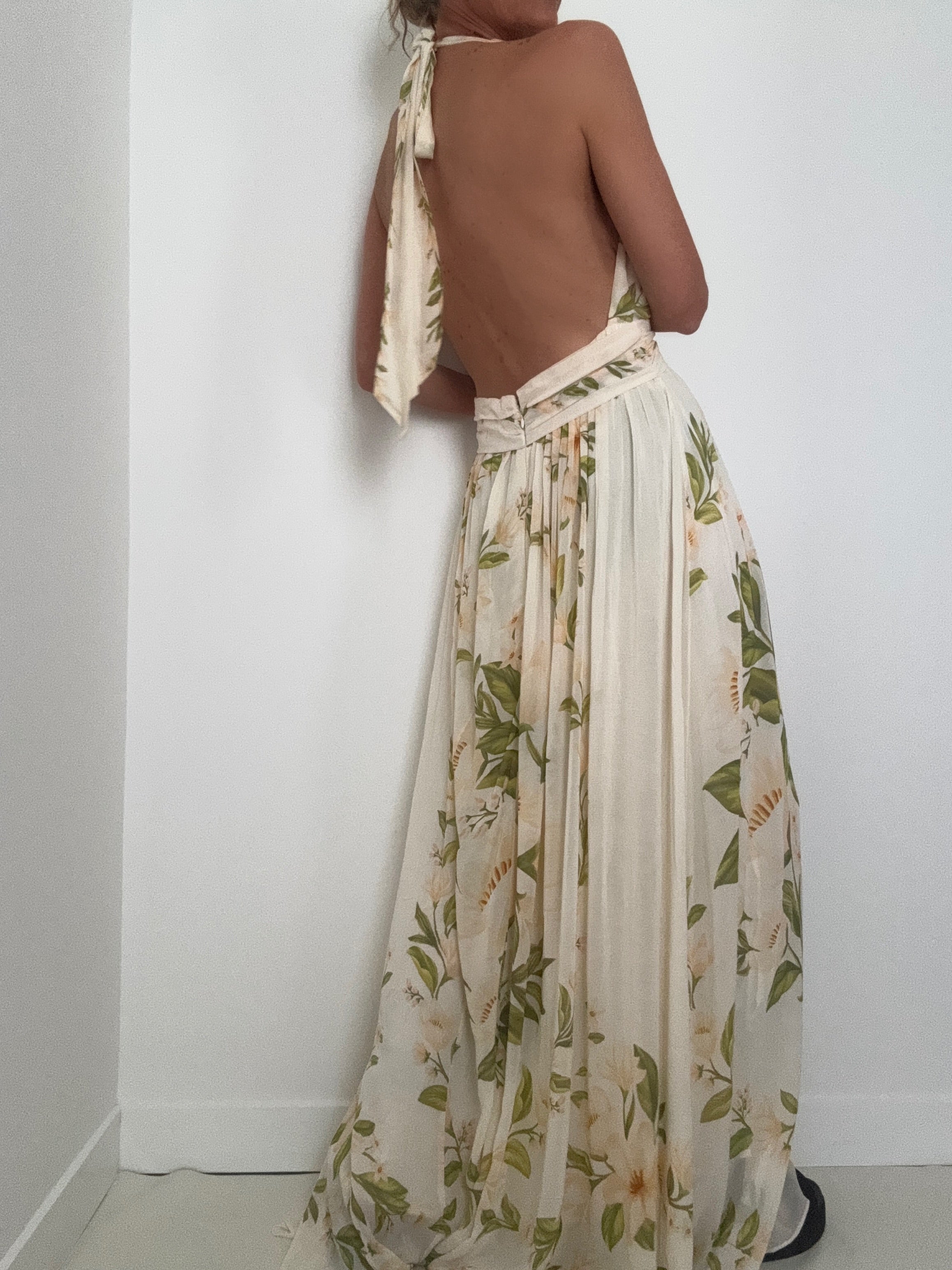 Halter Neck Floral Chiffon Maxi Dress | Dresses