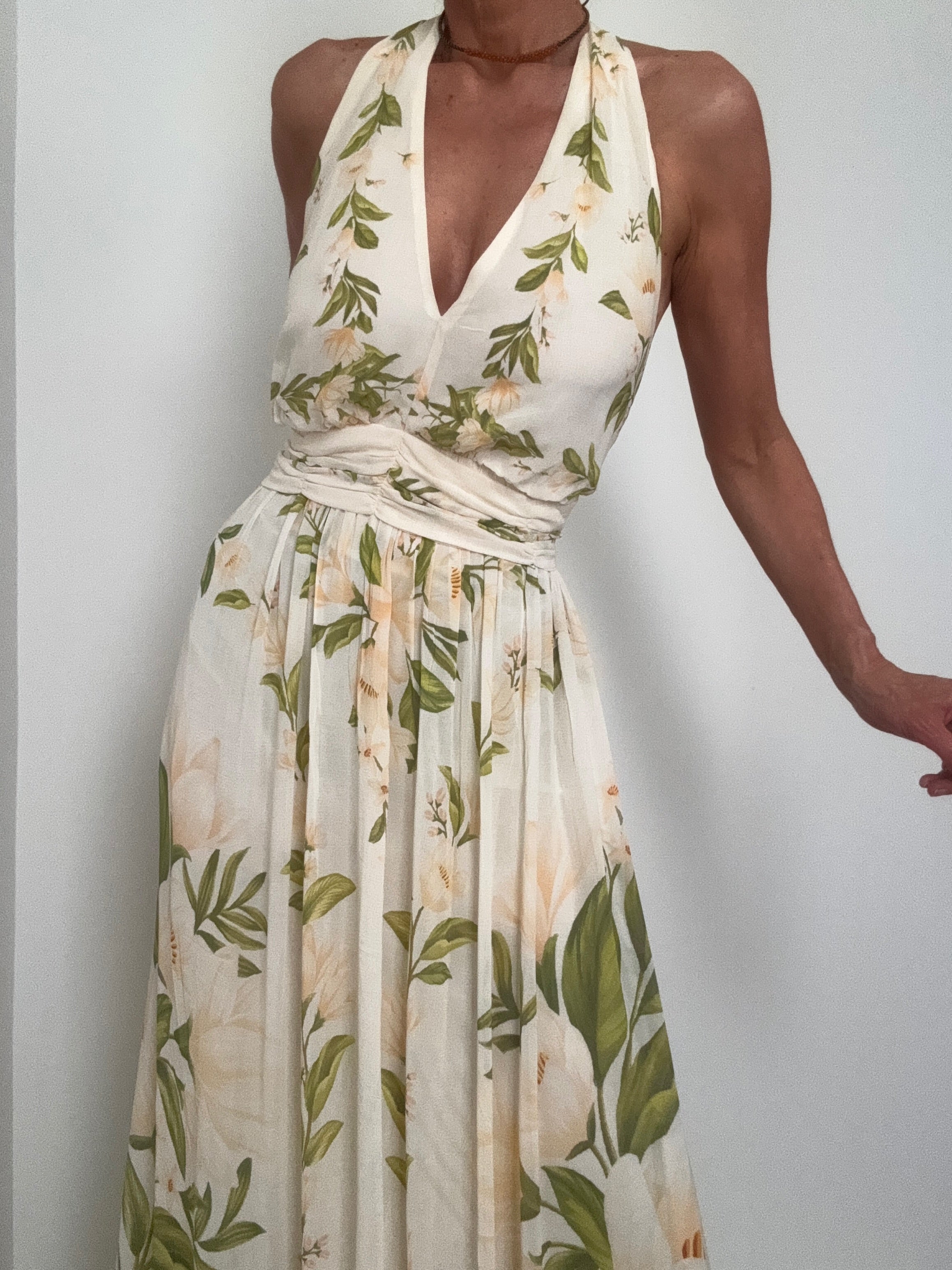 Halter Neck Floral Chiffon Maxi Dress | Dresses