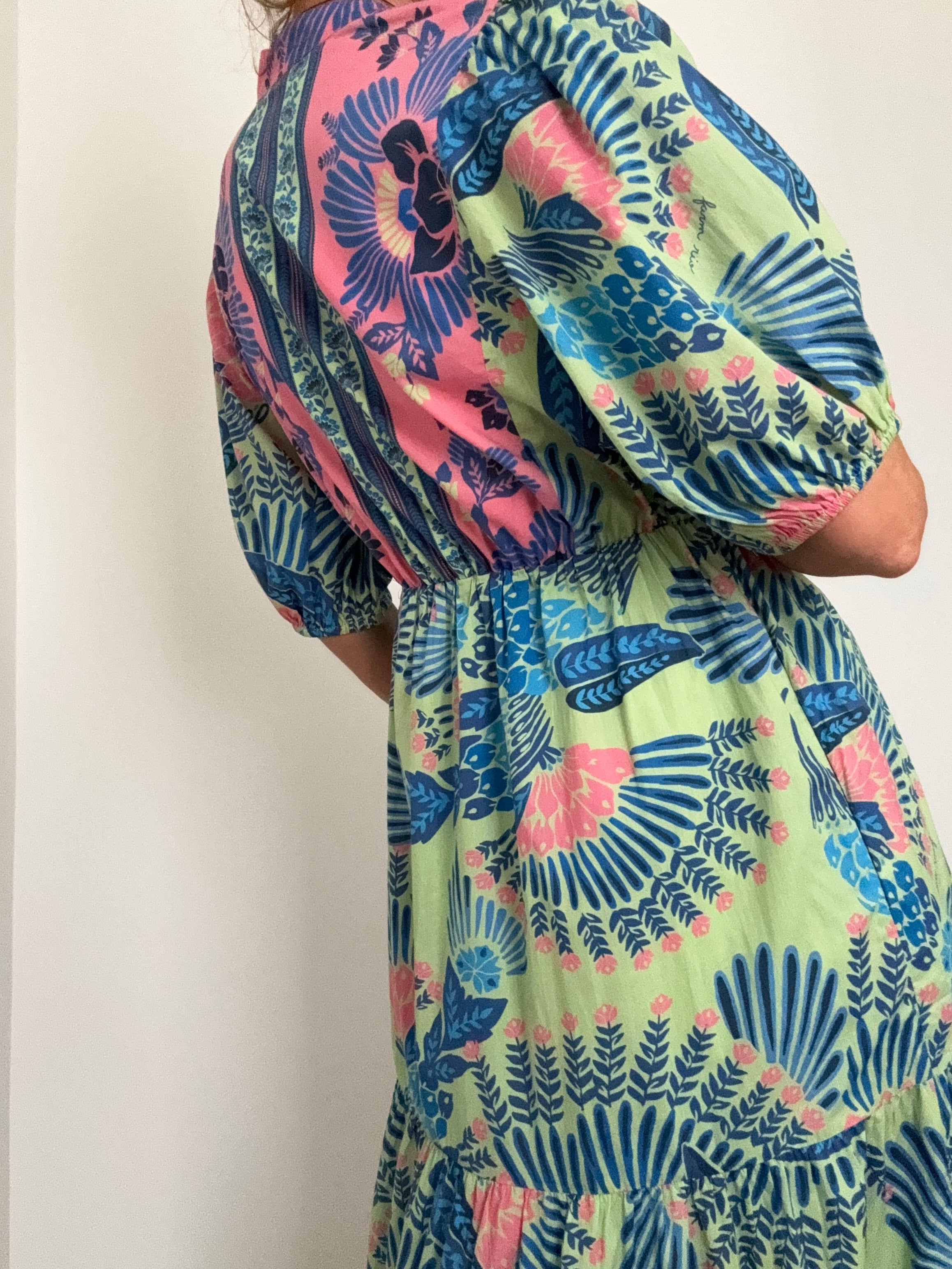 Farm Rio Dresses Short Sleeve Tiered Summer Midi Dress