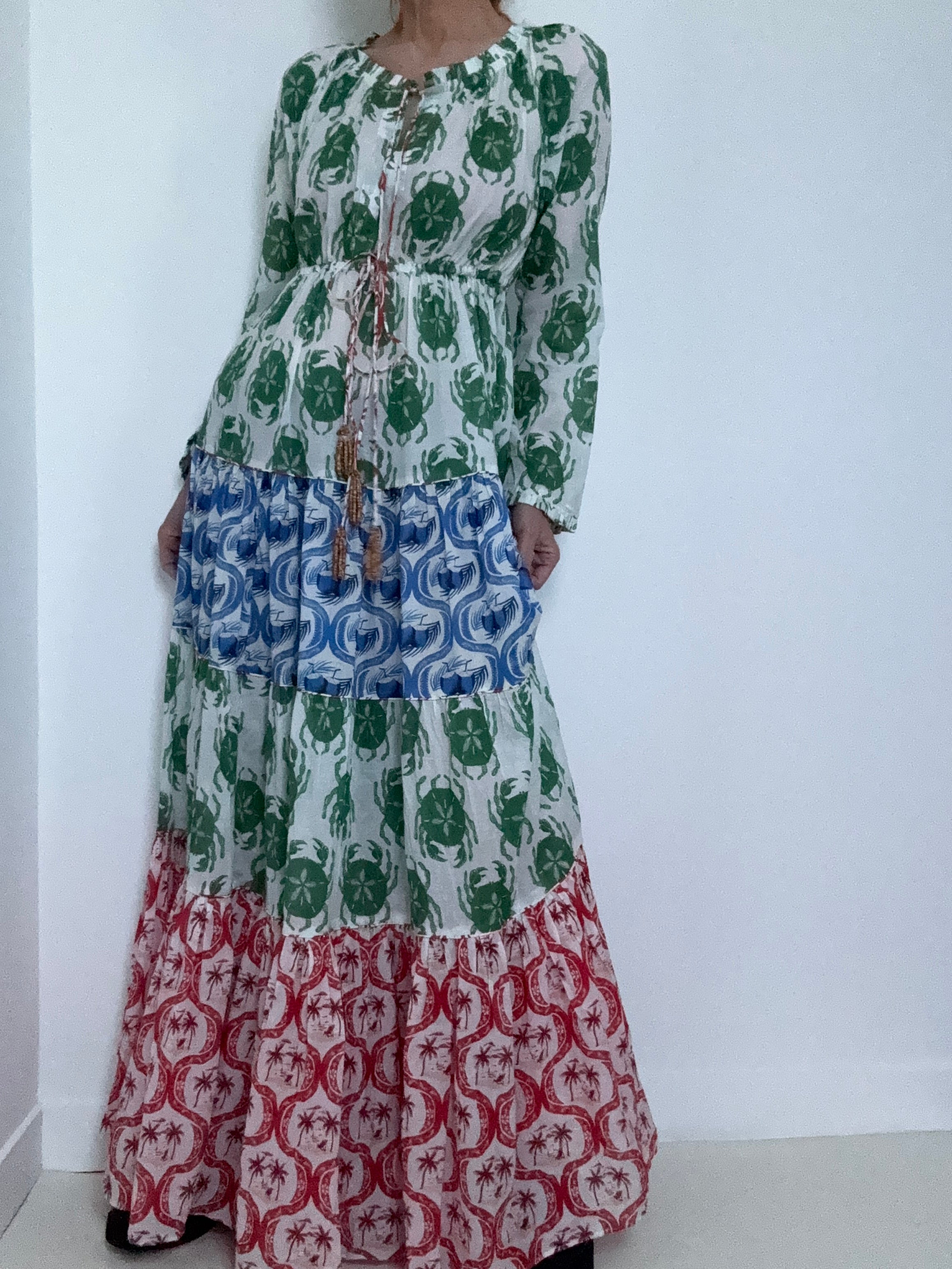 Farm Rio Dresses Stamp Mix Long Sleeve Maxi Dress