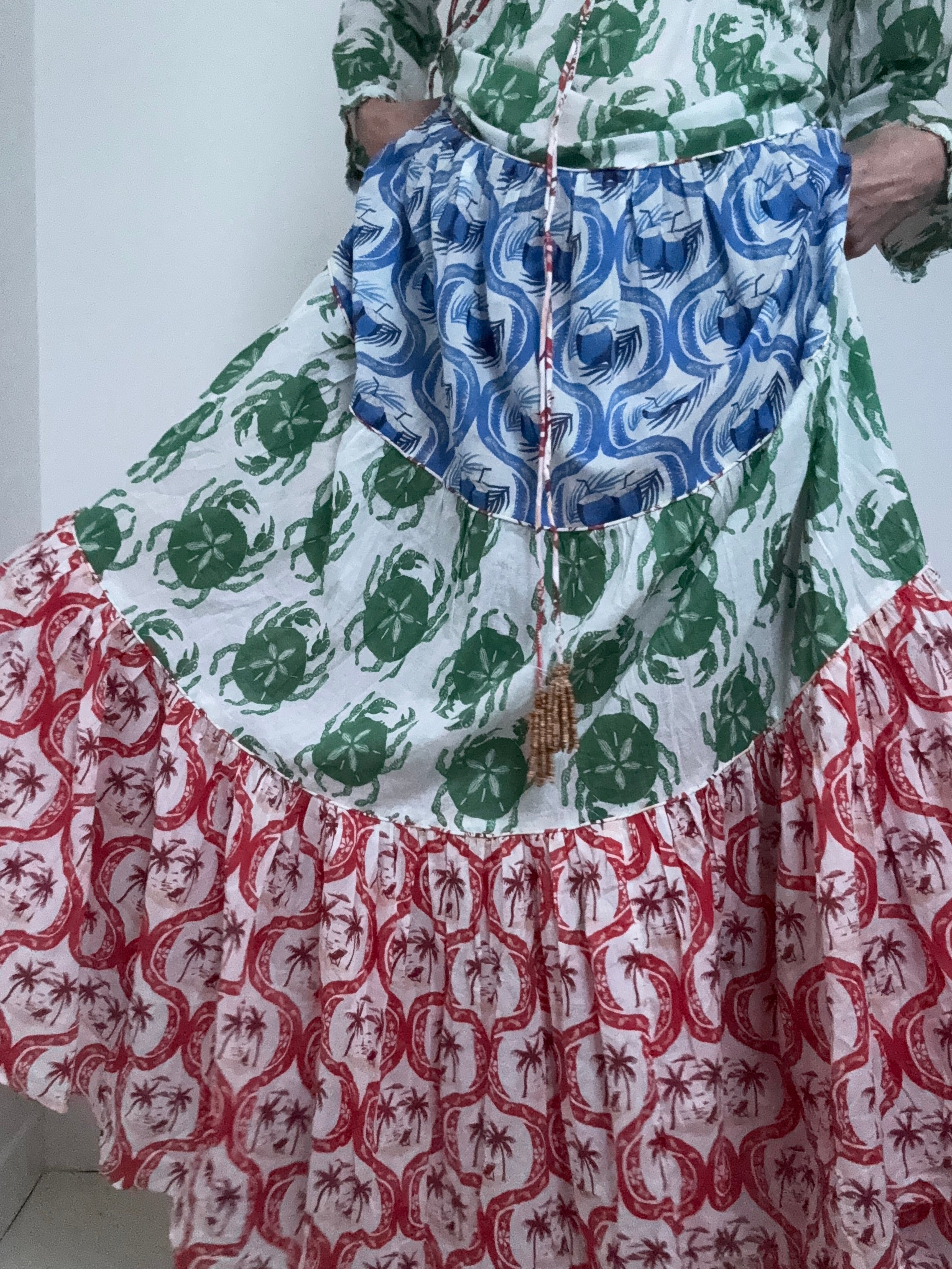 Farm Rio Dresses Stamp Mix Long Sleeve Maxi Dress