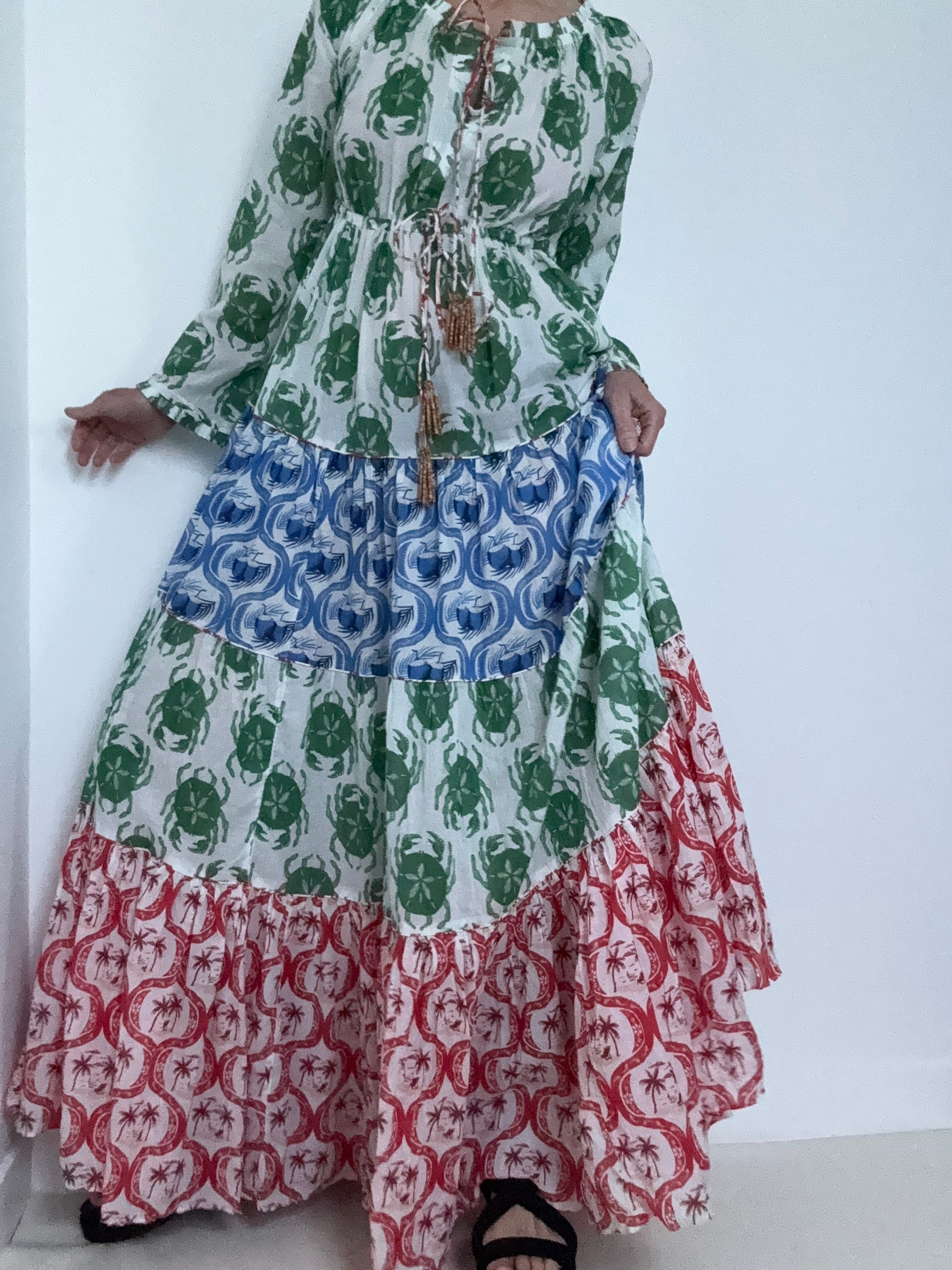 Farm Rio Dresses Stamp Mix Long Sleeve Maxi Dress