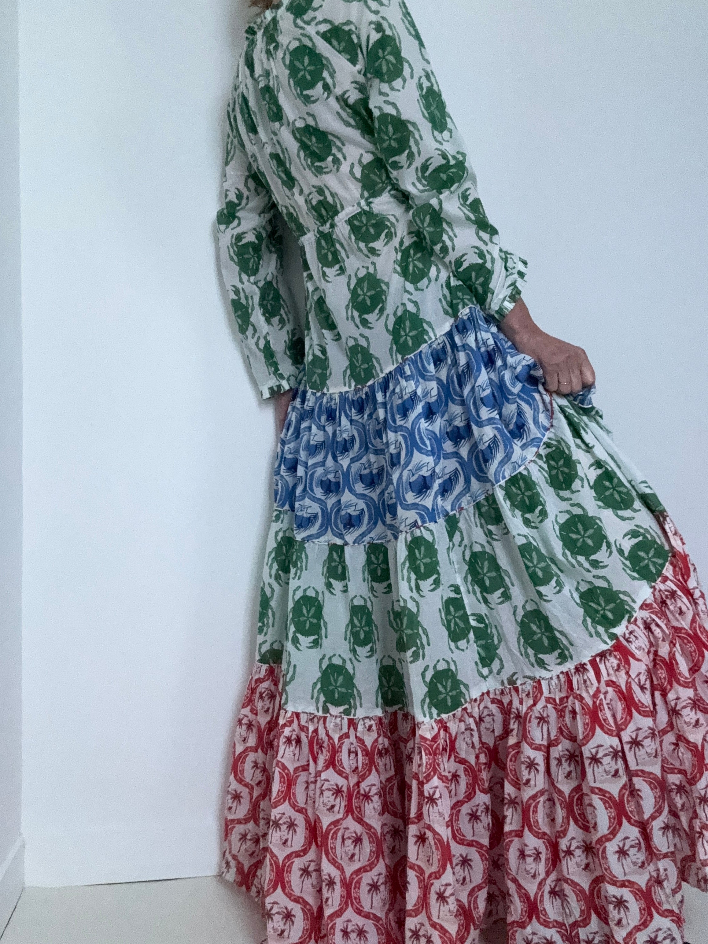 Farm Rio Dresses Stamp Mix Long Sleeve Maxi Dress