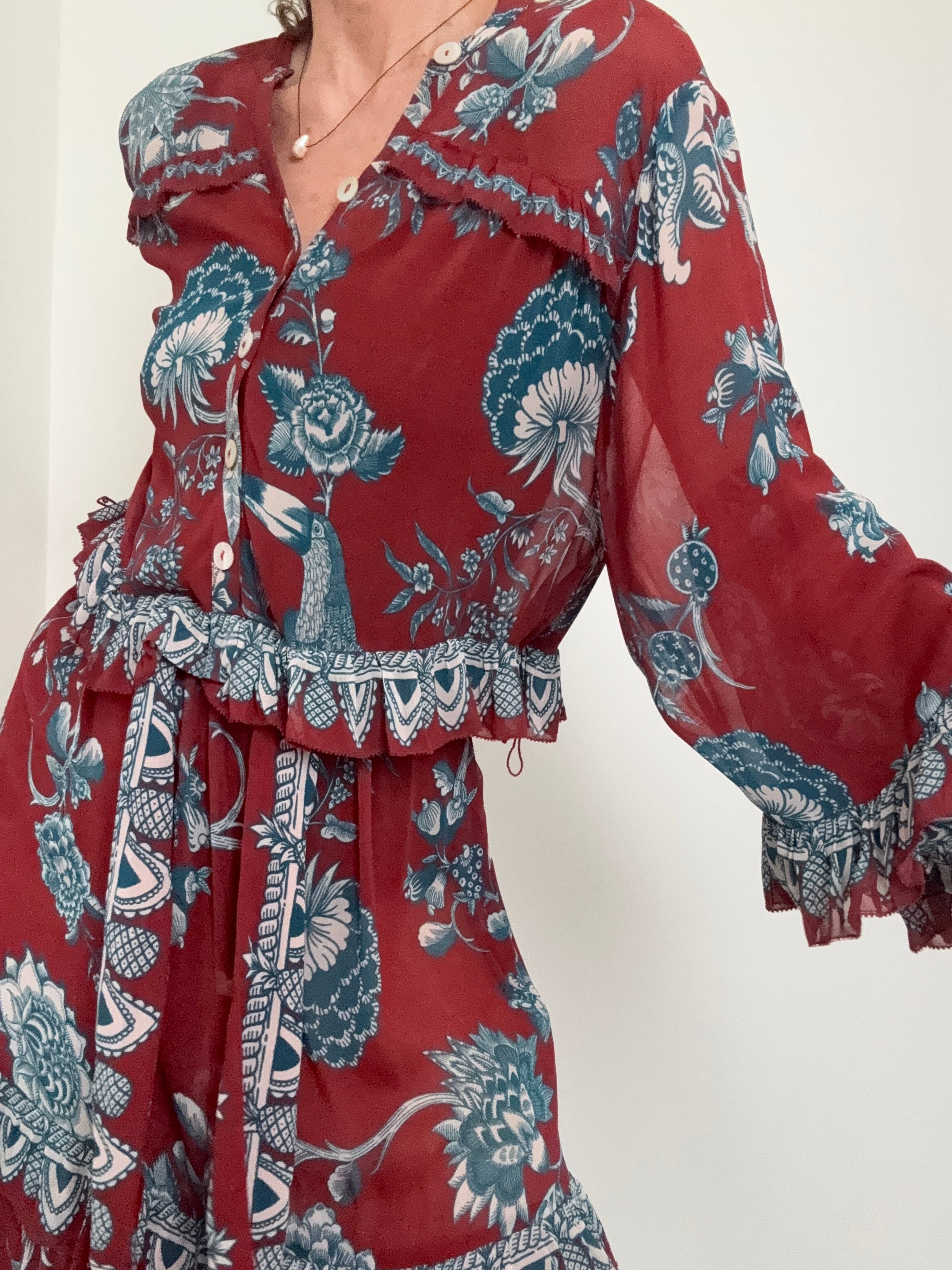 Farm Rio Dresses Tropical Landing Ruffle Maxi Dress