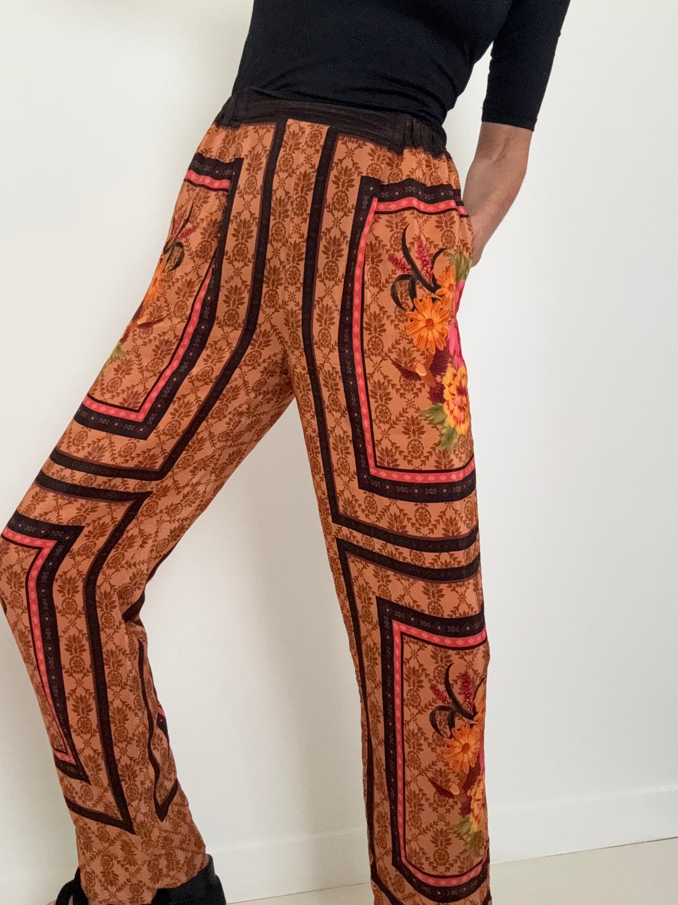 Farm Rio Pants Brown Charming Garden Scarve Pants