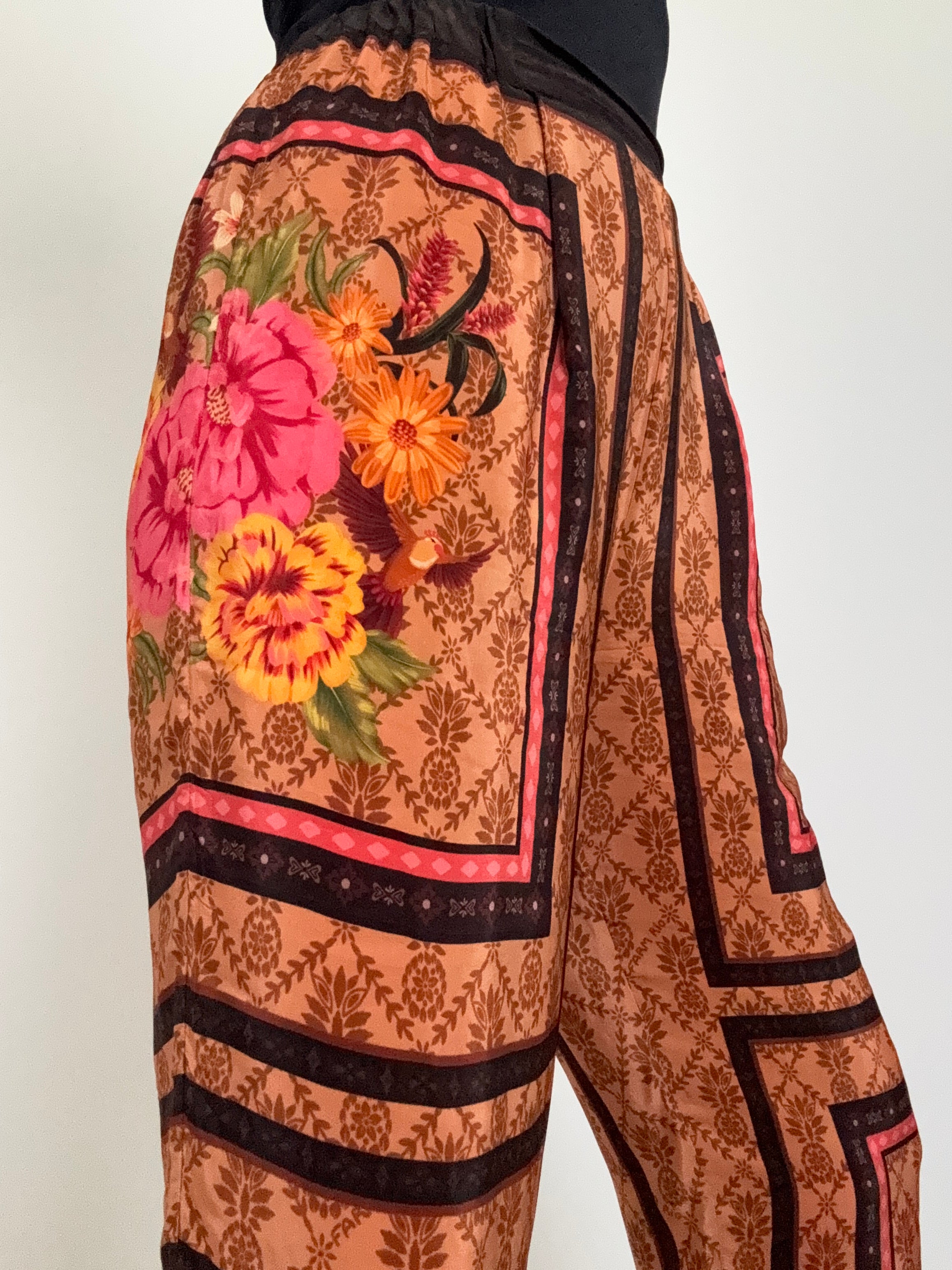 Farm Rio Pants Brown Charming Garden Scarve Pants