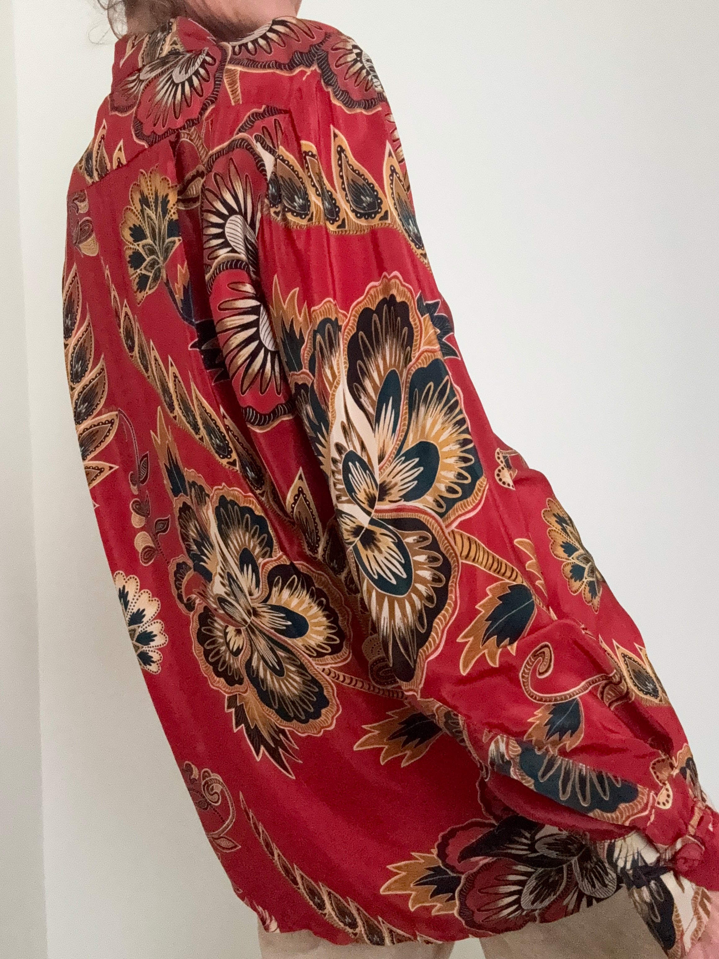 Farm Rio Shirts Red Maxi Floral Pajama Shirt